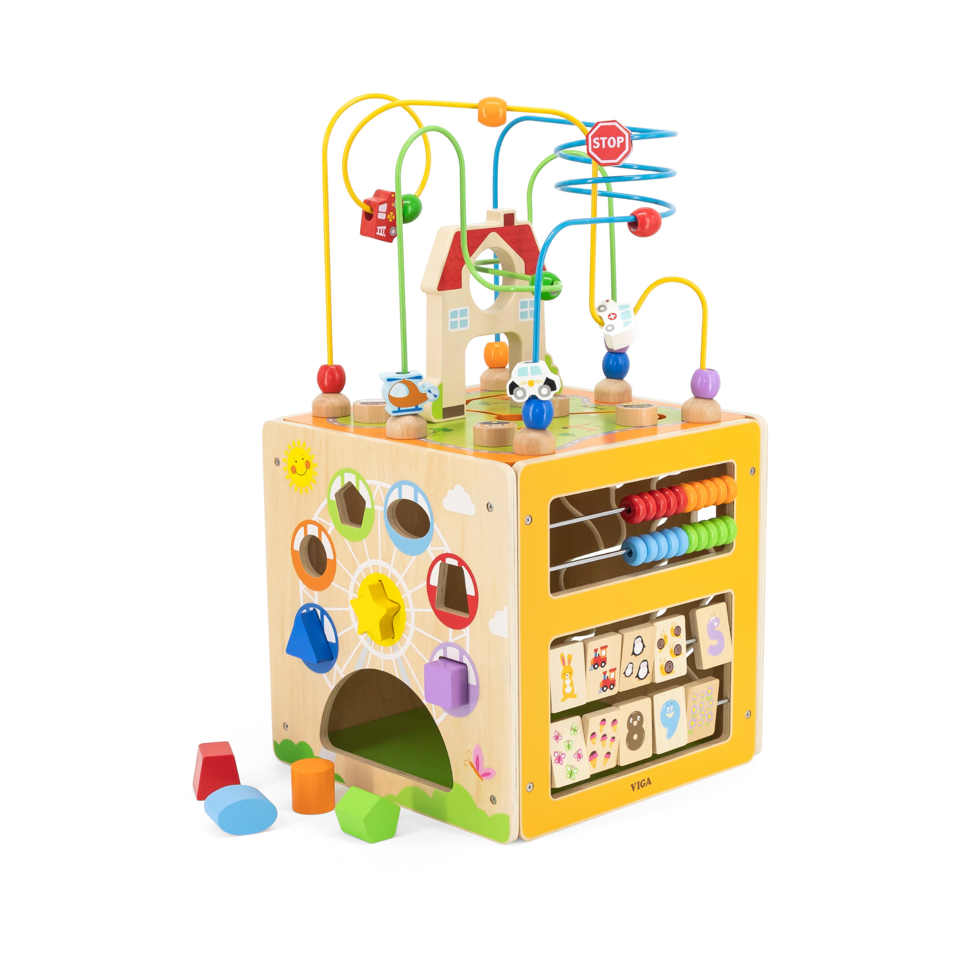 Viga 5-in-1 Activity Toy Box, Montessori Wooden Multi-Activity Play Center, Develops Motor Skills, Logic & Creativity, Eco-Friendly & Non-Toxic Educational Toy, for Boys & Girls Ages 18M+