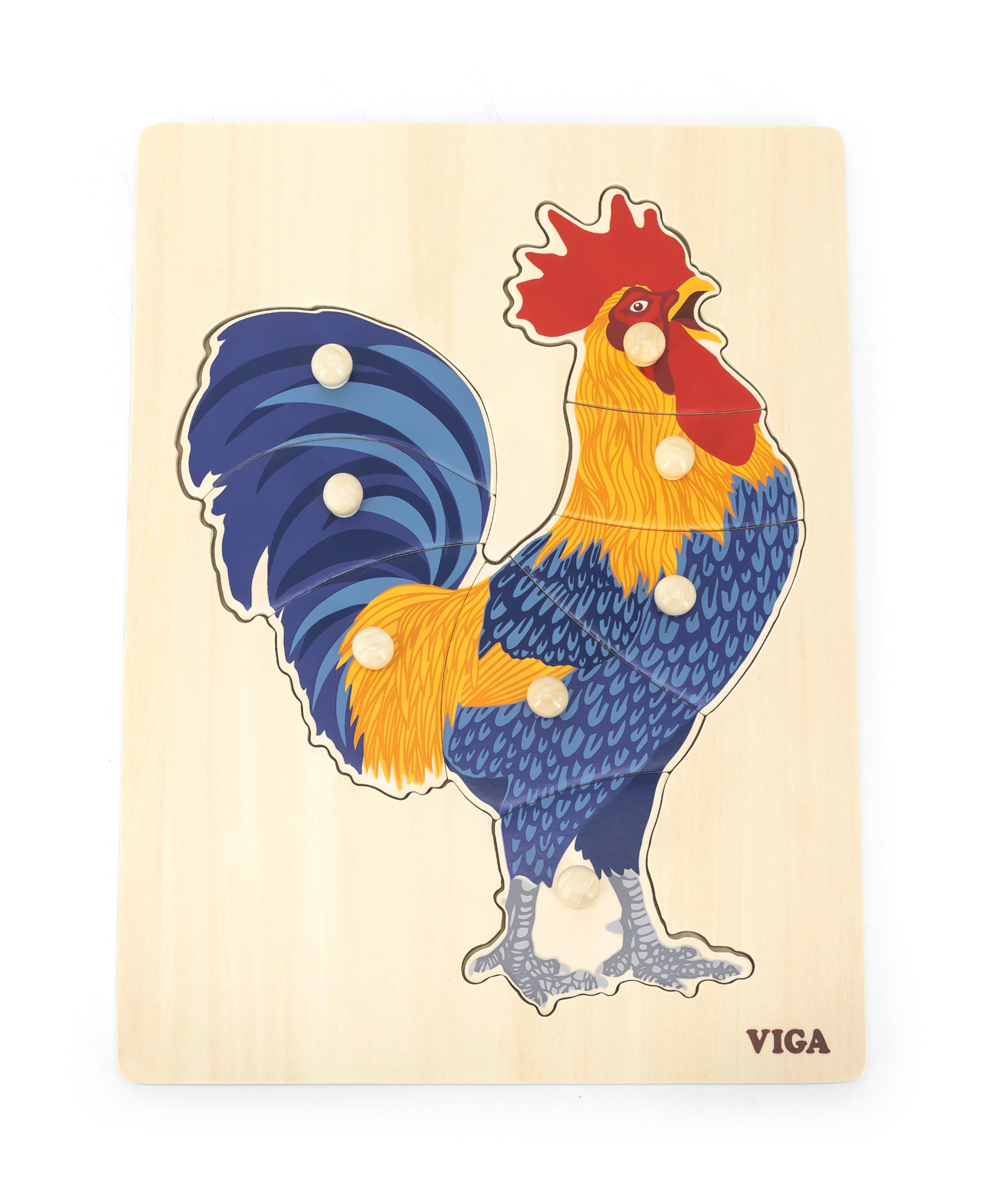Viga Rooster, Farm Animals, 8 Piece Knob Puzzle, Montessori Wooden Toy, Develops Sensory, Cognitive & Fine Motor Skills, Non-Toxic & Eco-friendly Kids Educational Toy, Suitable for Children Aged 18M+