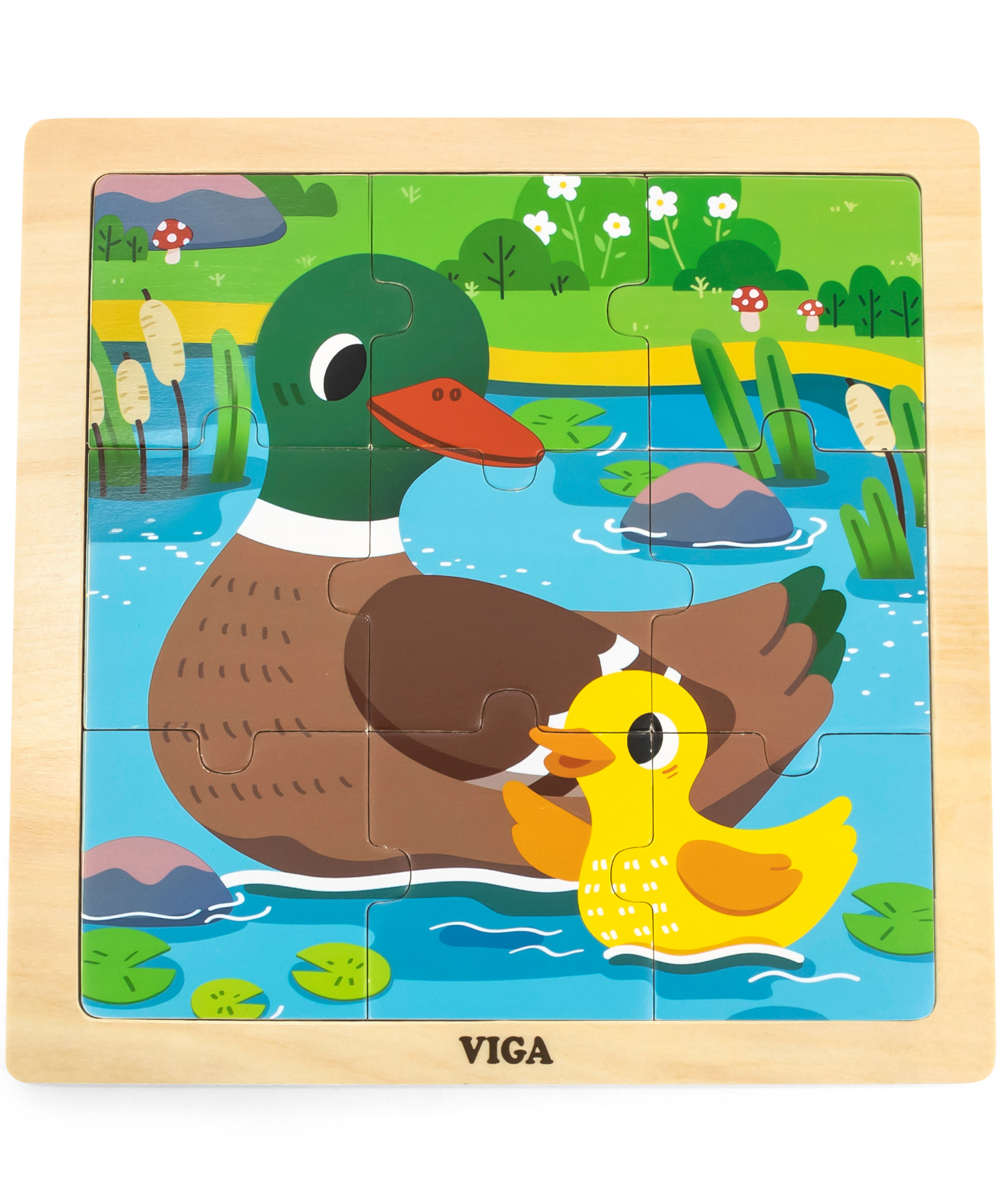 Viga Duck, 9 Piece Jigsaw Puzzle, Montessori Wooden Toy, Develops Sensory, Cognitive & Fine Motor Skills, Non-Toxic & Eco-friendly Kids Educational Toy, Suitable for Boys and Girls Aged 18M+