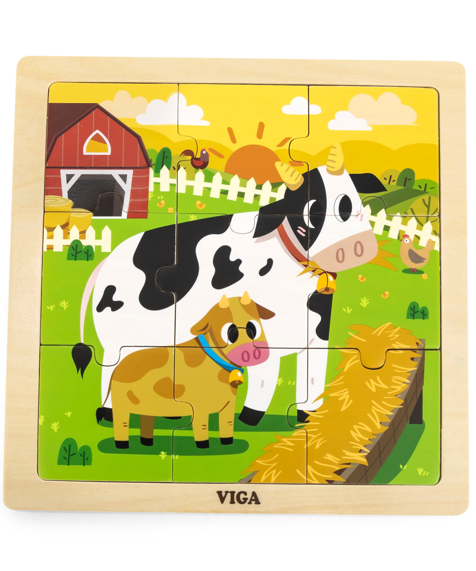 Viga Cow, 9 Piece Jigsaw Puzzle, Montessori Wooden Toy, Develops Sensory, Cognitive & Fine Motor Skills, Non-Toxic & Eco-friendly Kids Educational Toy, Suitable for Boys and Girls Aged 18M+