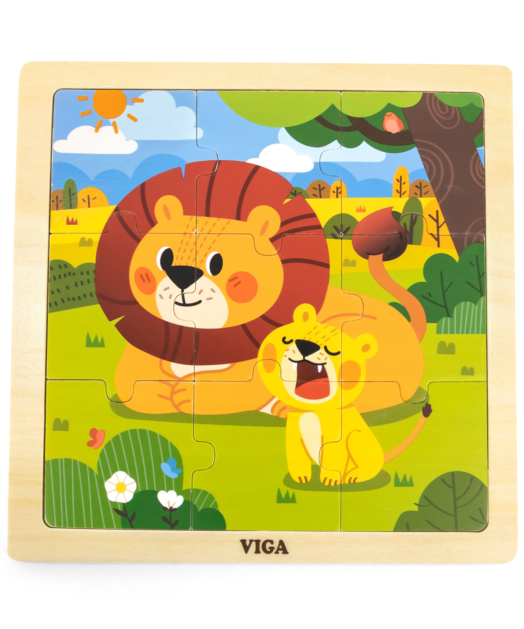 Viga Lion, 9 Piece Jigsaw Puzzle, Montessori Wooden Toy, Develops Sensory, Cognitive & Fine Motor Skills, Non-Toxic & Eco-friendly Kids Educational Toy, Suitable for Boys and Girls Aged 18M+