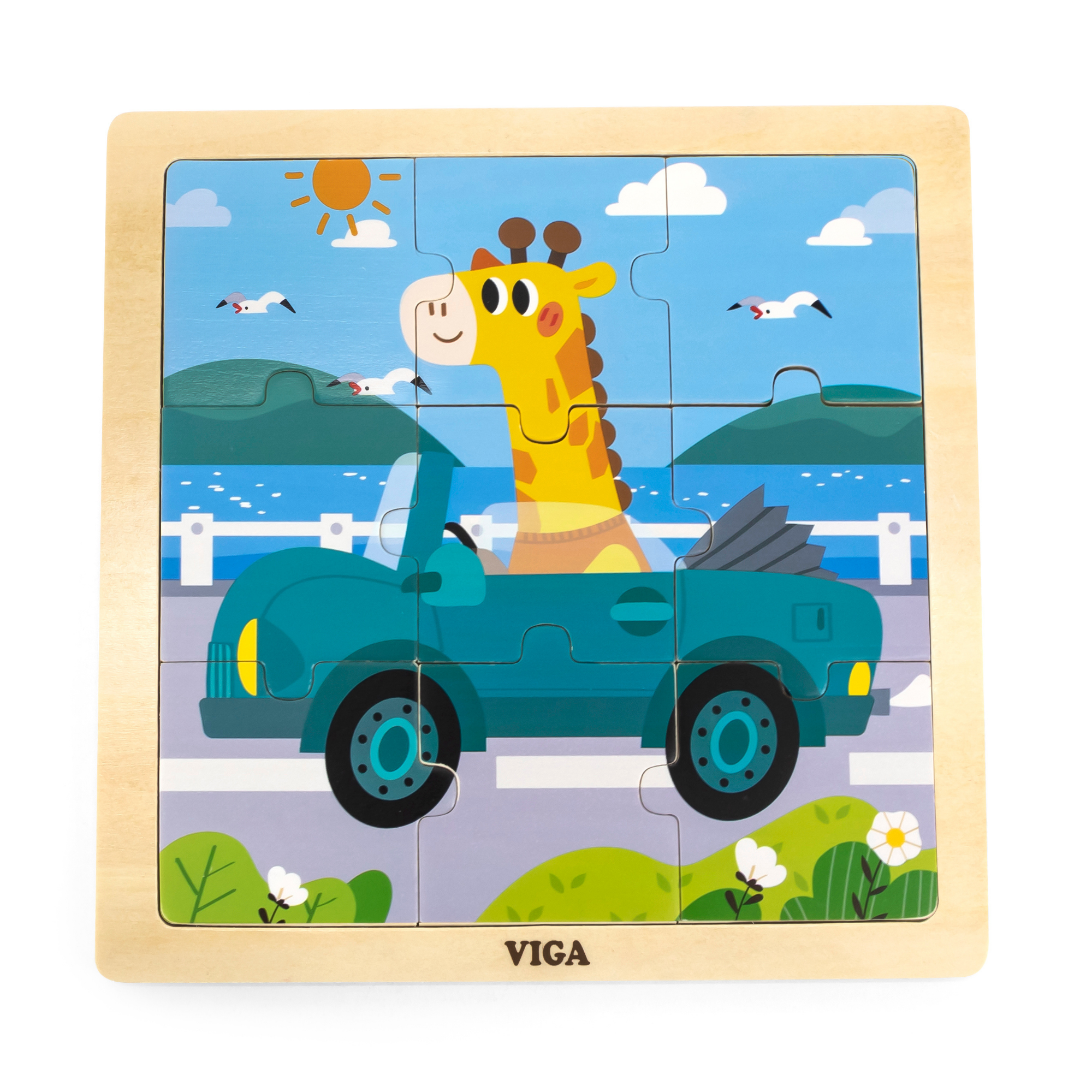 Viga Giraffe in a Car, 9 Piece Jigsaw Puzzle, Montessori Wooden Toy, Develops Sensory, Cognitive & Fine Motor Skills, Non-Toxic & Eco-friendly Kids Educational Toy, Suitable for Children Aged 18M+