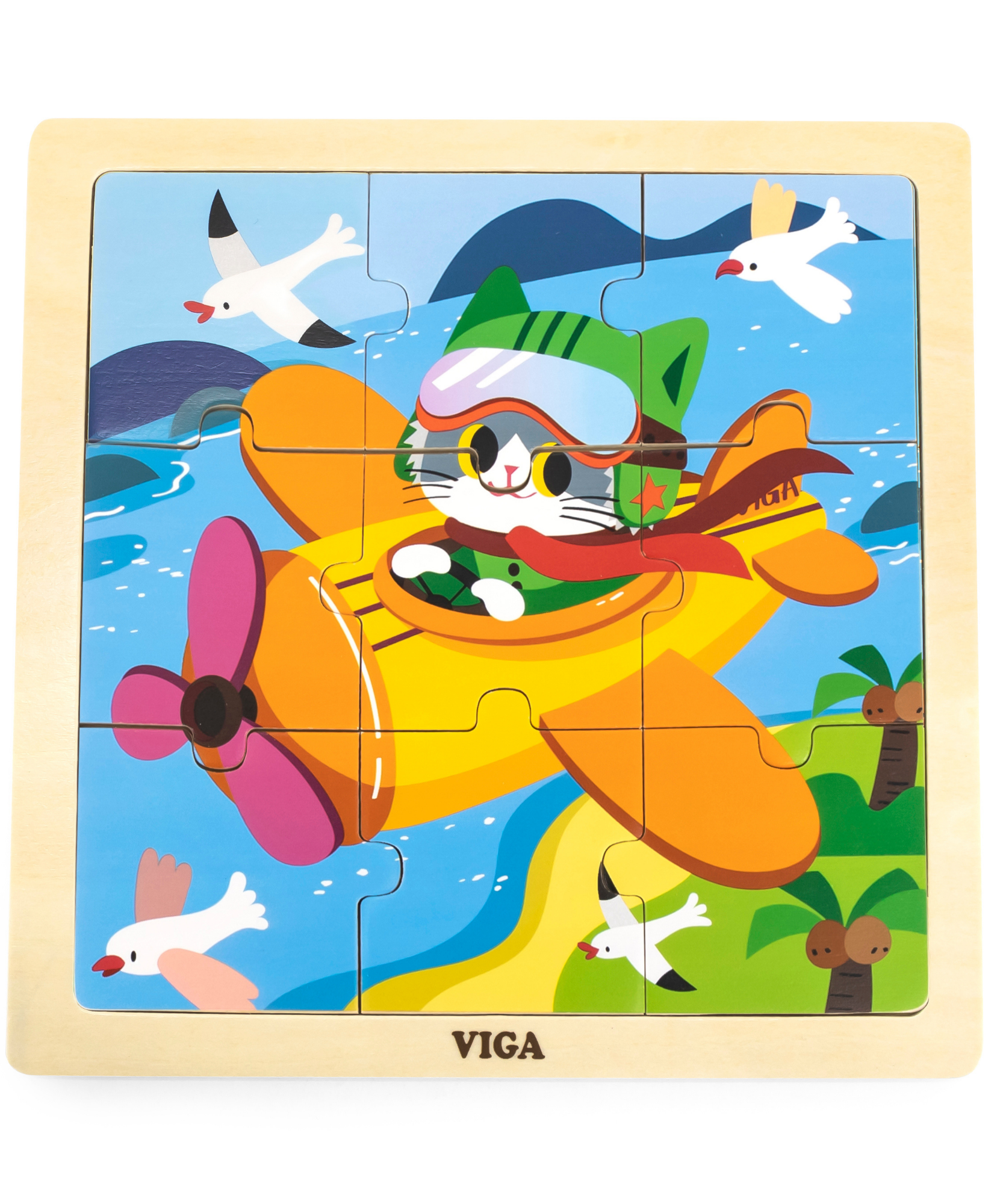 Viga Cat on a Plane, 9 Piece Jigsaw Puzzle, Montessori Wooden Toy, Develops Sensory, Cognitive & Fine Motor Skills, Non-Toxic & Eco-friendly Kids Educational Toy, Suitable for Children Aged 18M+