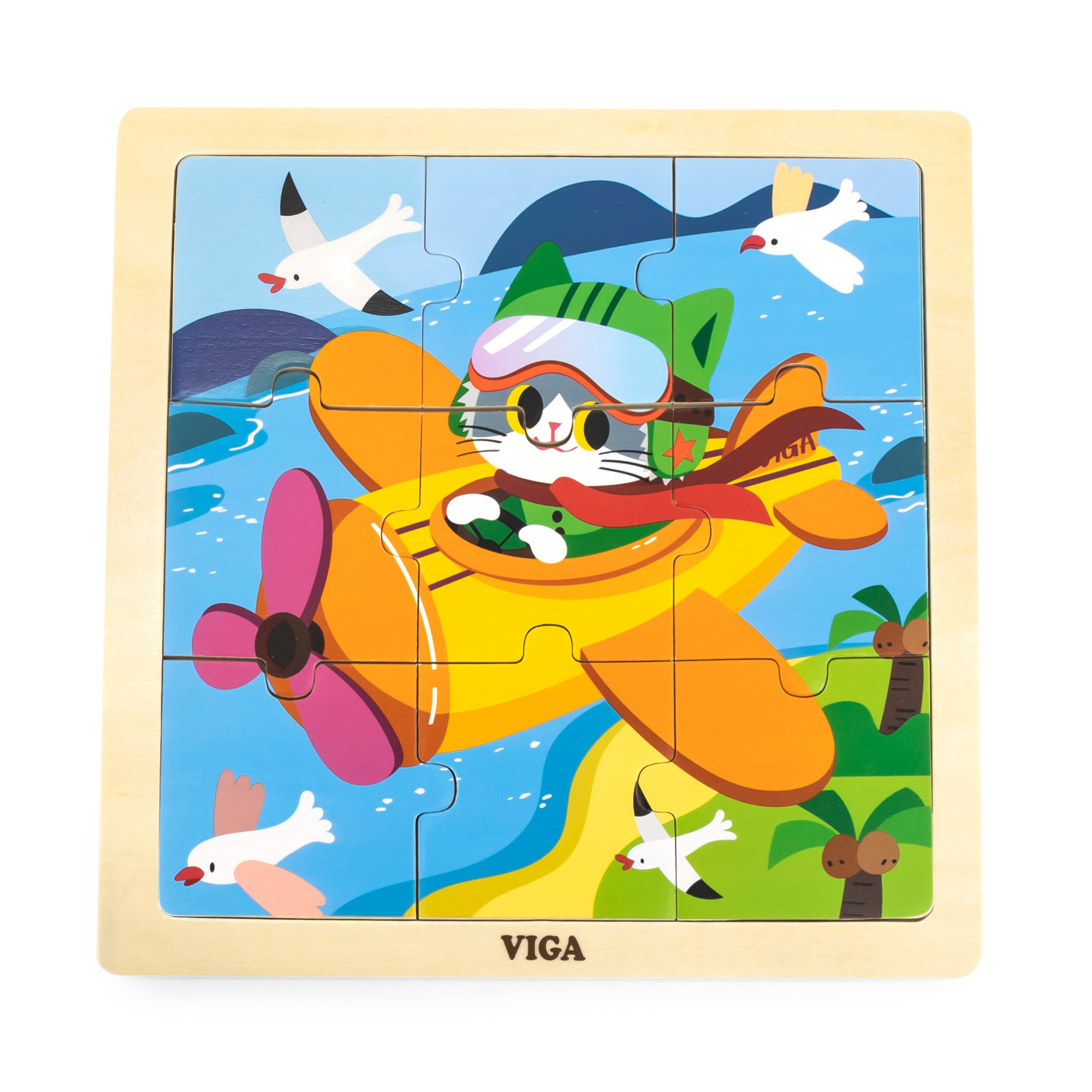 Viga Cat on a Plane, 9 Piece Jigsaw Puzzle, Montessori Wooden Toy, Develops Sensory, Cognitive & Fine Motor Skills, Non-Toxic & Eco-friendly Kids Educational Toy, Suitable for Children Aged 18M+