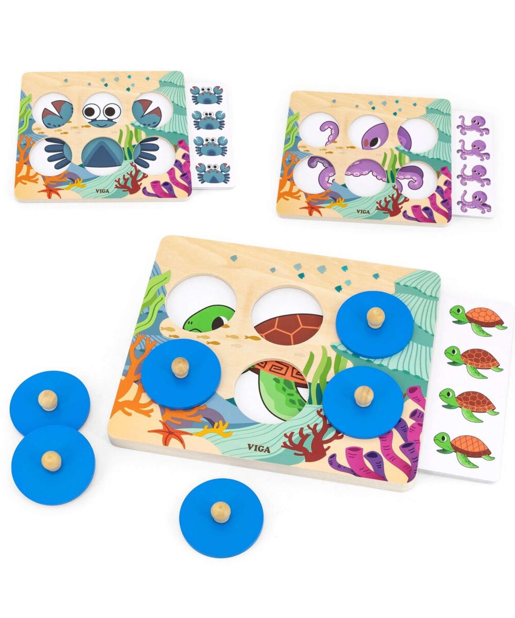 Viga Sea Secrets, Mix & Match, 10 Piece Knob Puzzle, Montessori Wooden Toy, Develops Sensory, Cognitive & Fine Motor Skills, Non-Toxic & Eco-friendly Kids Educational Toy, Suitable for Children 3Y+