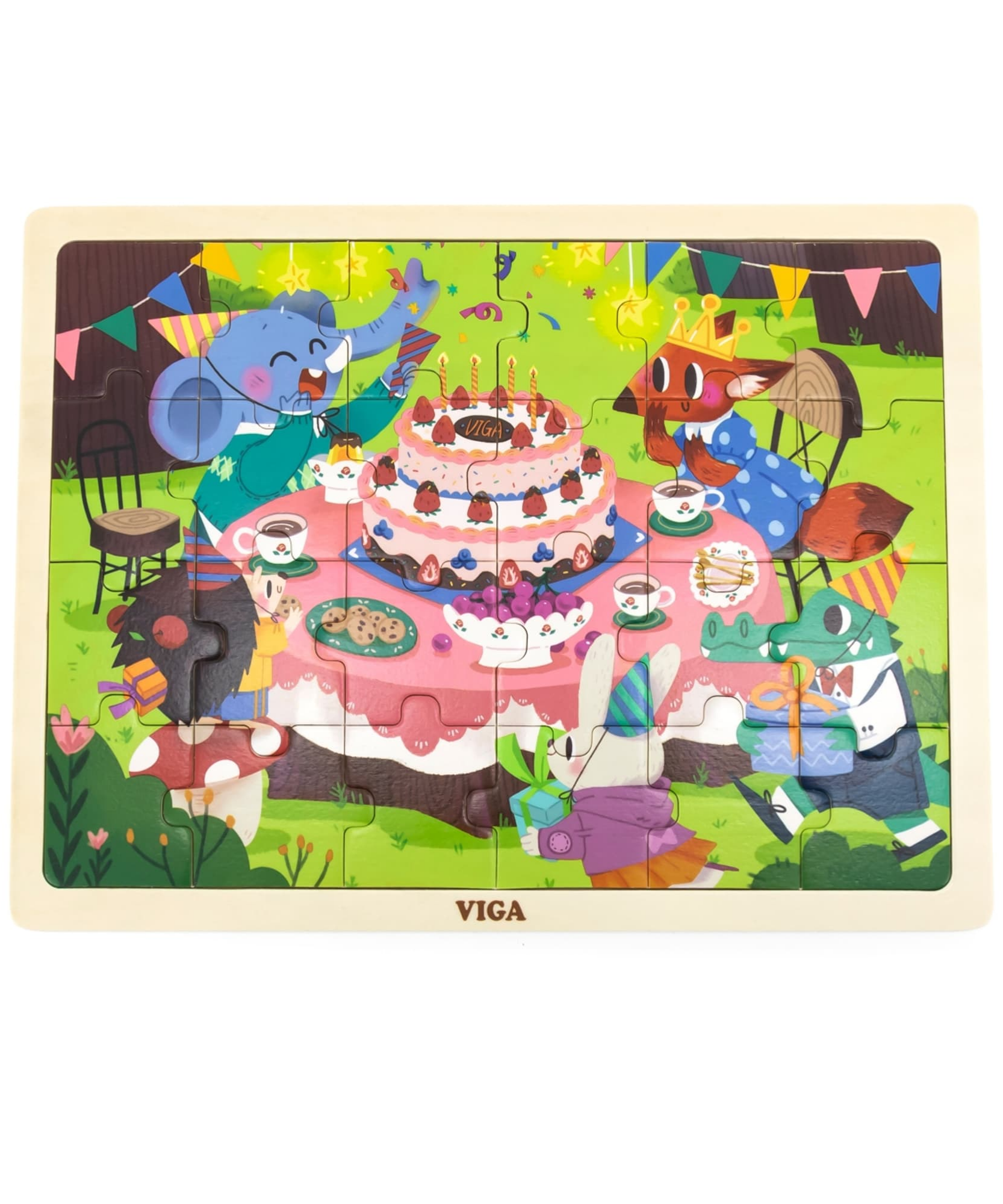 Viga Birthday Party, 24 Piece Jigsaw Puzzle, Montessori Wooden Toy, Develops Sensory, Cognitive & Fine Motor Skills, Non-Toxic & Eco-friendly Kids Educational Toy, Suitable for Children Aged 2Y+