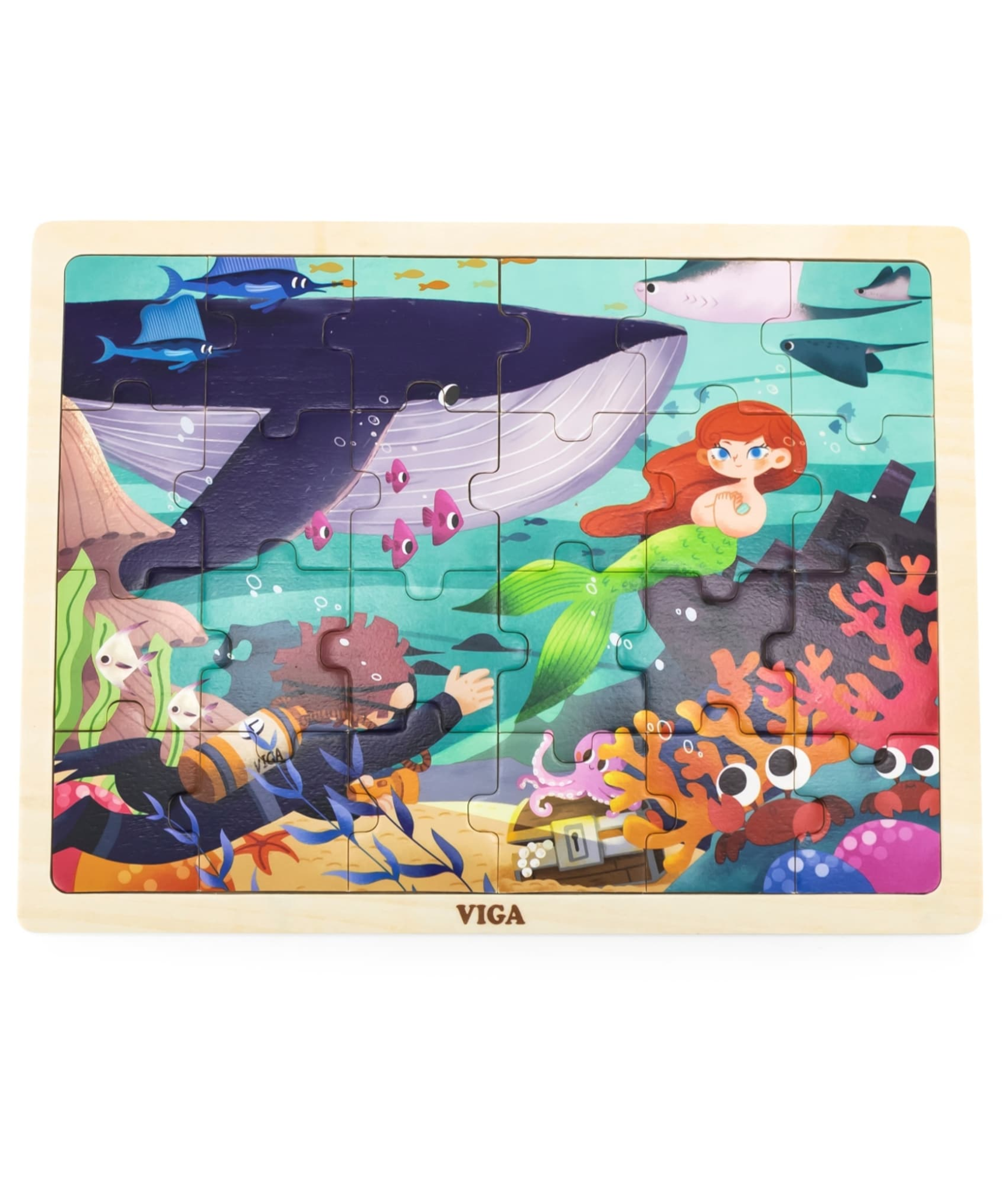 Viga Sea Secret, 24 Piece Jigsaw Puzzle, Montessori Wooden Toy, Develops Sensory, Cognitive & Fine Motor Skills, Non-Toxic & Eco-friendly Kids Educational Toy, Suitable for Boys and Girls Aged 2Y+