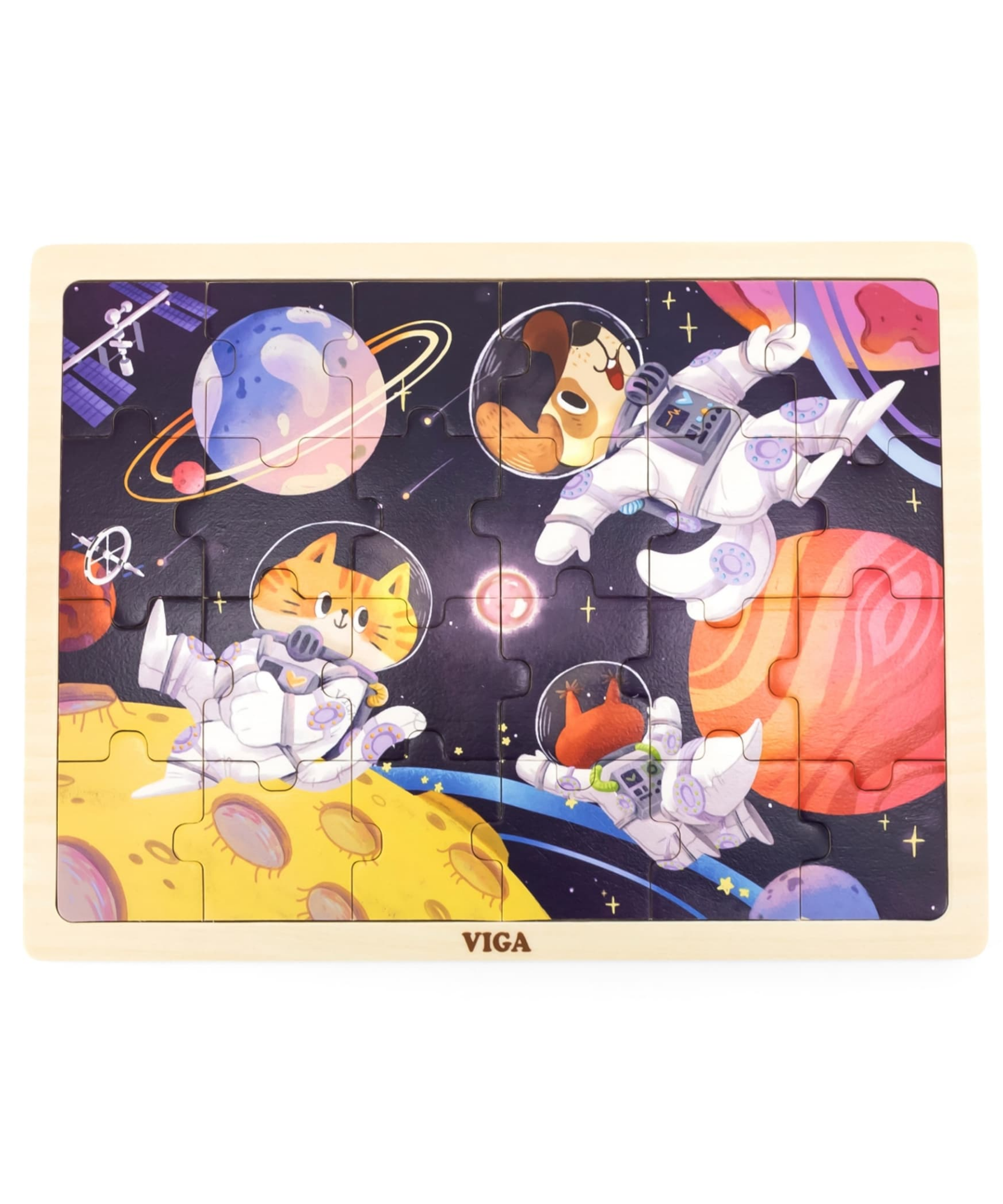 Viga Space Adventures, 24 Piece Jigsaw Puzzle, Montessori Wooden Toy, Develops Sensory, Cognitive & Fine Motor Skills, Non-Toxic & Eco-friendly Kids Educational Toy, Suitable for Children Aged 2Y+