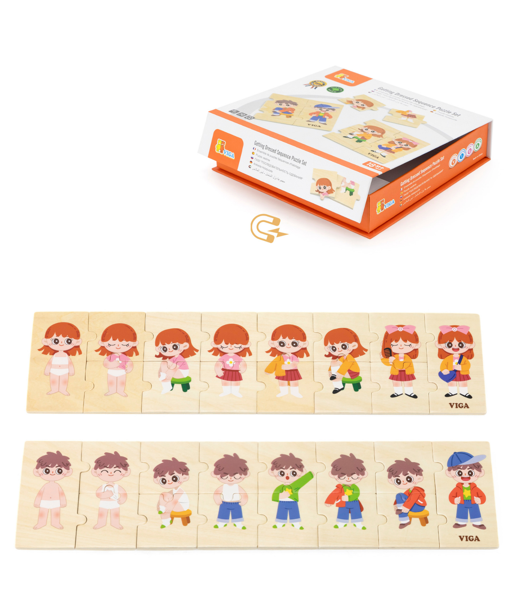 Viga Getting Dressed Connecting Game, 28 Piece Mix & Match Puzzle, Montessori Wooden Toy, Develops Sensory, Cognitive & Fine Motor Skills, Non-Toxic & Eco-friendly Kids Educational Toy, 18M+