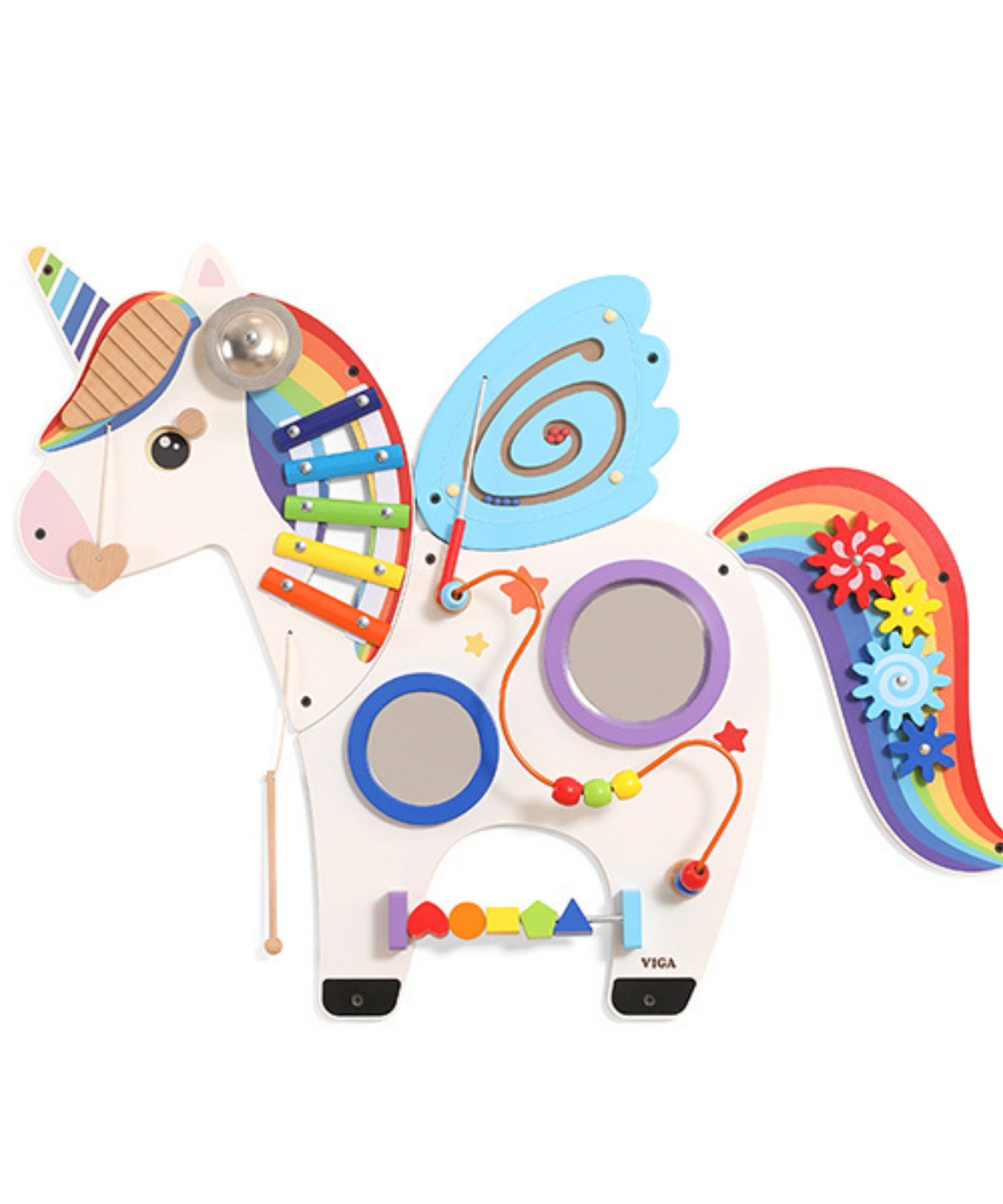 Viga Unicorn Sensory Wall Toy, Montessori Multi-Activity Wooden Panel with Gears, Bead Maze & Xylophone, Develops Motor Skills & Emotional Learning, Eco-Friendly & Non-Toxic, for Ages 18M+