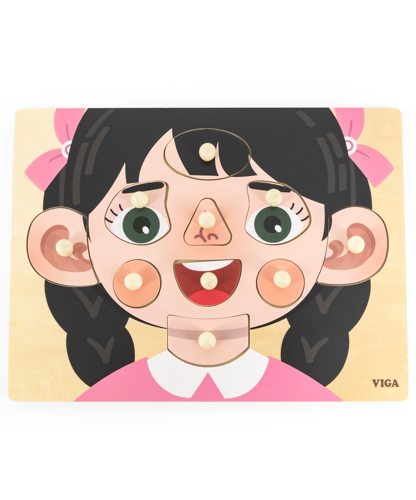 Viga Girls Face, 10 Piece Knob Puzzle, Montessori Wooden Toy, Develops Sensory, Cognitive & Fine Motor Skills, Non-Toxic & Eco-friendly Kids Educational Toy, Suitable for Boys and Girls Aged 18M+