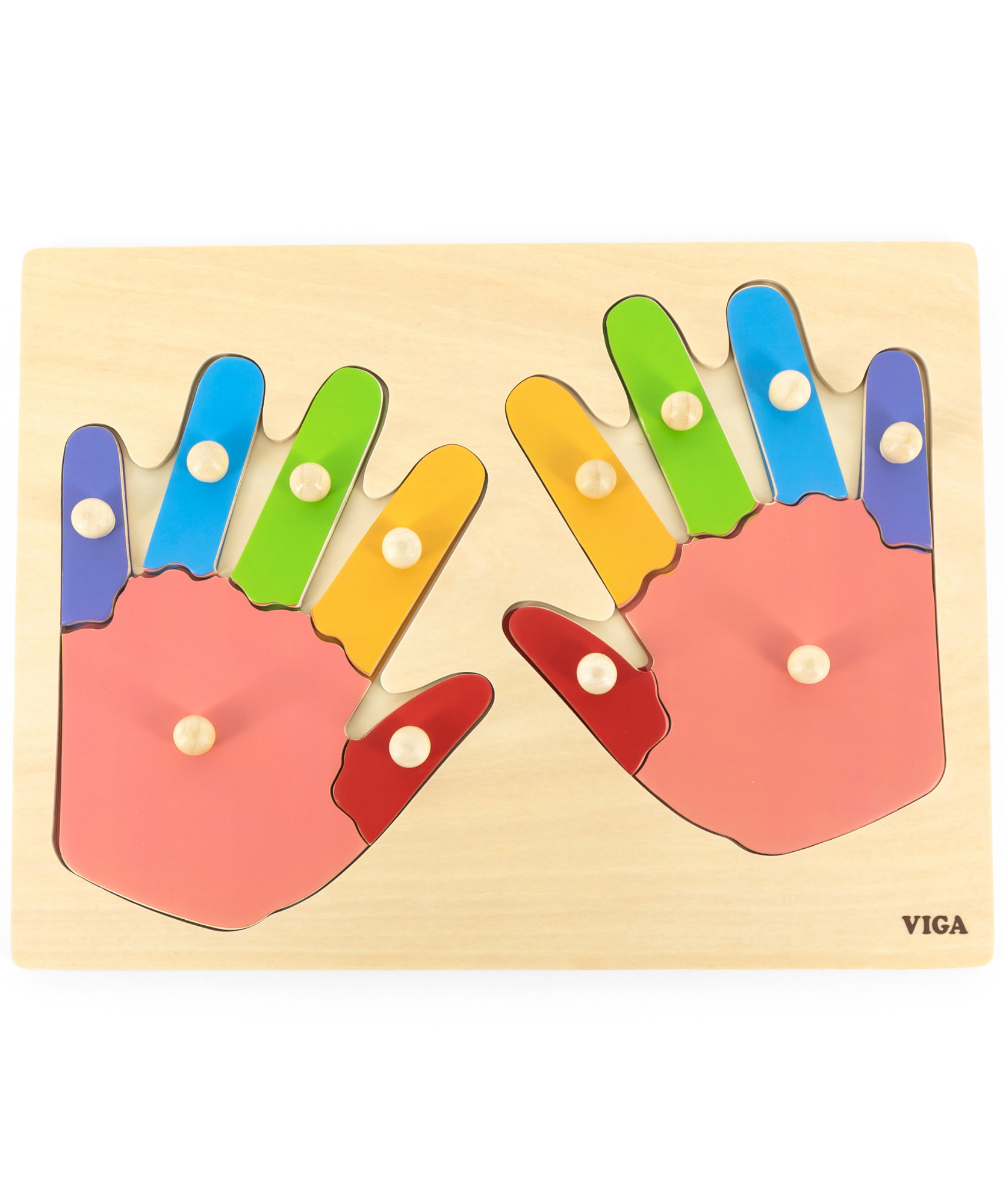 Viga Hands & Fingers, 12 Piece Knob Puzzle, Montessori Wooden Toy, Develops Sensory, Cognitive & Fine Motor Skills, Non-Toxic & Eco-friendly Kids Educational Toy, Suitable for Children Aged 18M+