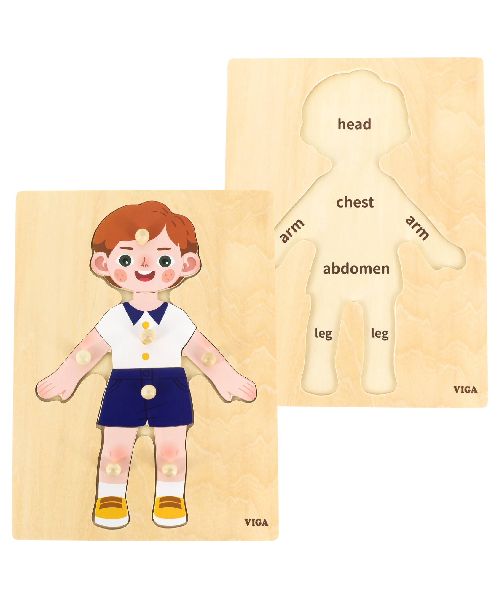 Viga Boys Body, 7 Piece Knob Puzzle, Montessori Wooden Toy, Develops Sensory, Cognitive & Fine Motor Skills, Non-Toxic & Eco-friendly Kids Educational Toy, Suitable for Boys and Girls Aged 18M+