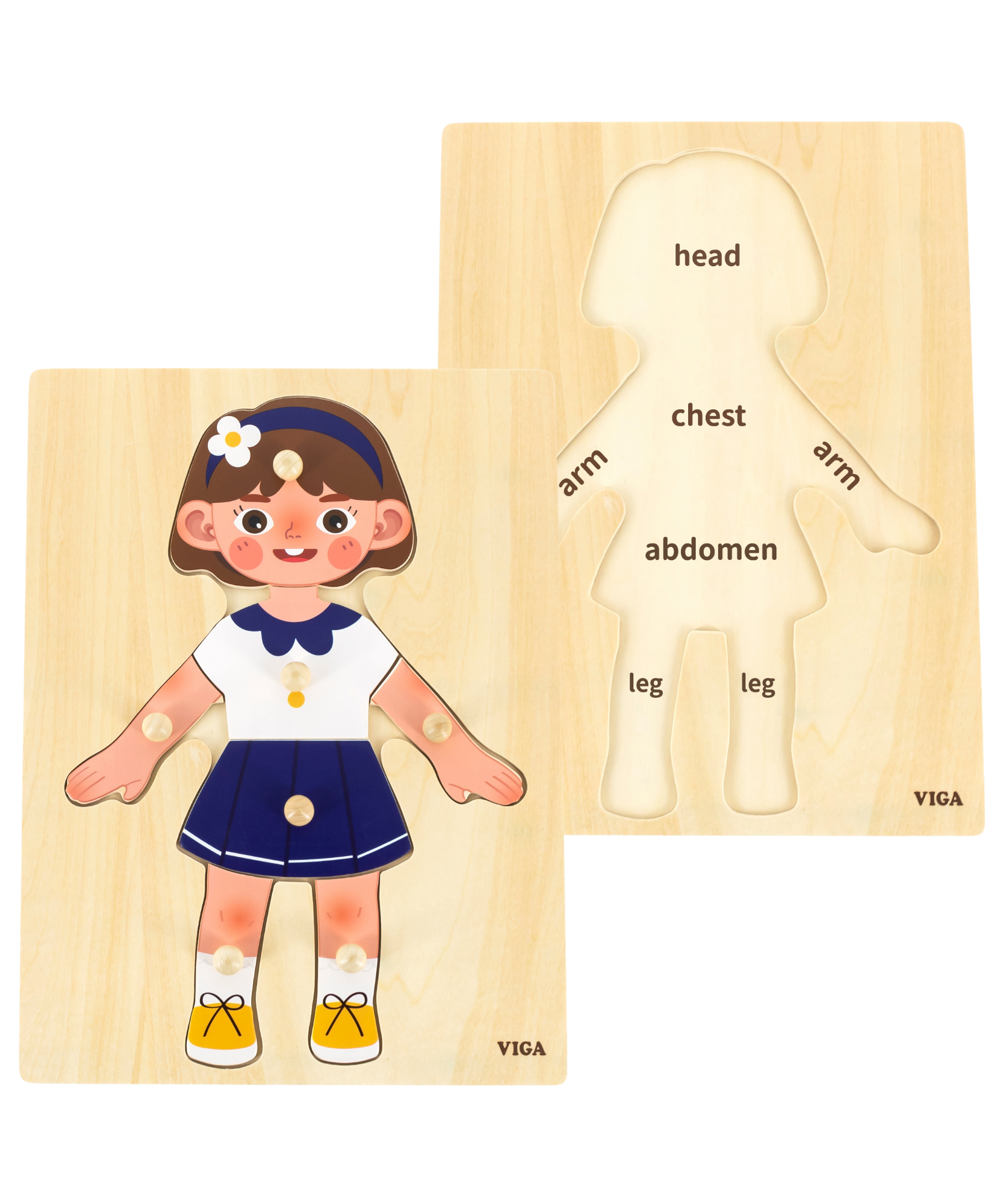 Viga Girls Body, 7 Piece Knob Puzzle, Montessori Wooden Toy, Develops Sensory, Cognitive & Fine Motor Skills, Non-Toxic & Eco-friendly Kids Educational Toy, Suitable for Boys and Girls Aged 18M+