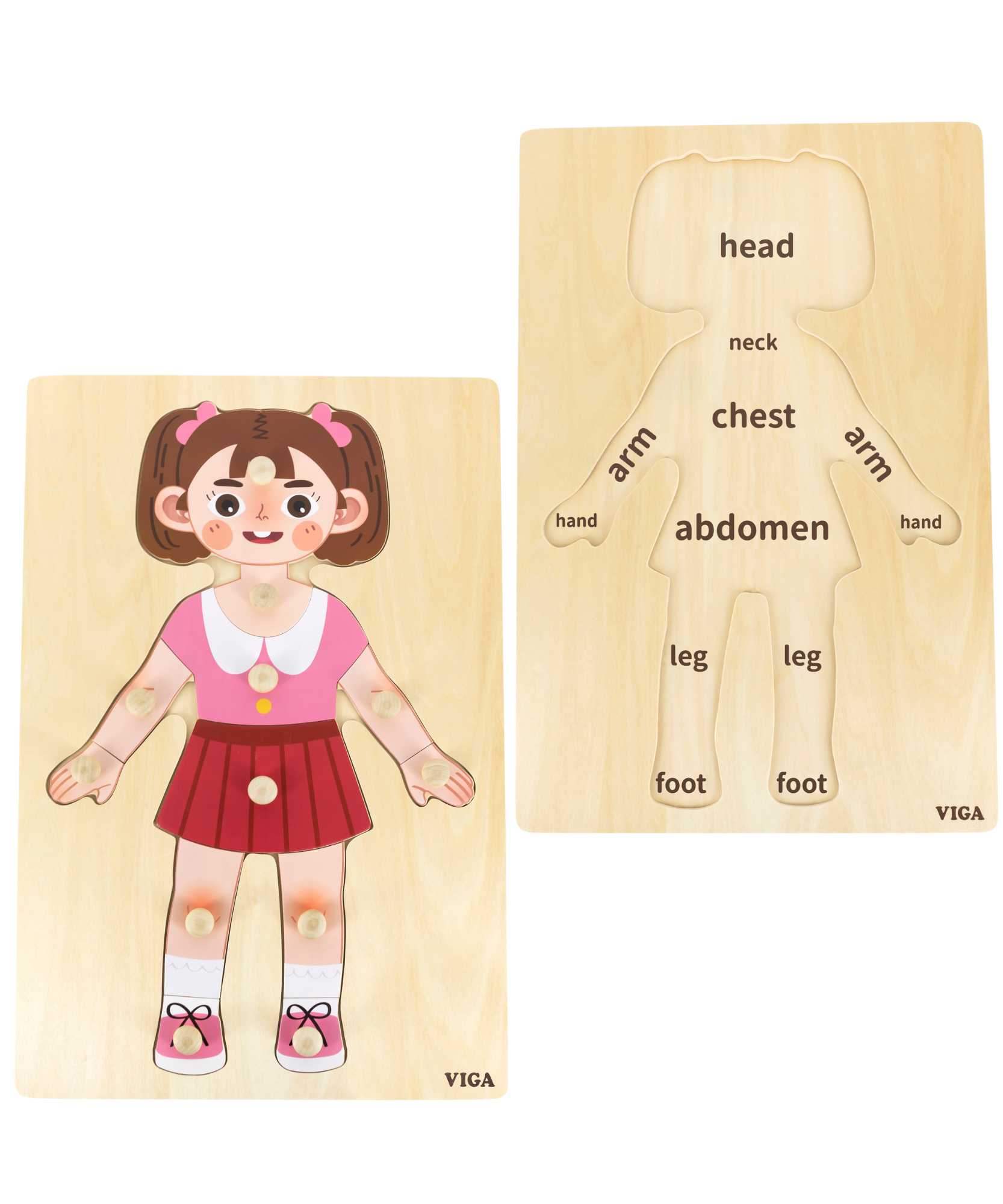 Viga Girls Body, 12 Piece Knob Puzzle, Montessori Wooden Toy, Develops Sensory, Cognitive & Fine Motor Skills, Non-Toxic & Eco-friendly Kids Educational Toy, Suitable for Boys and Girls Aged 18M+