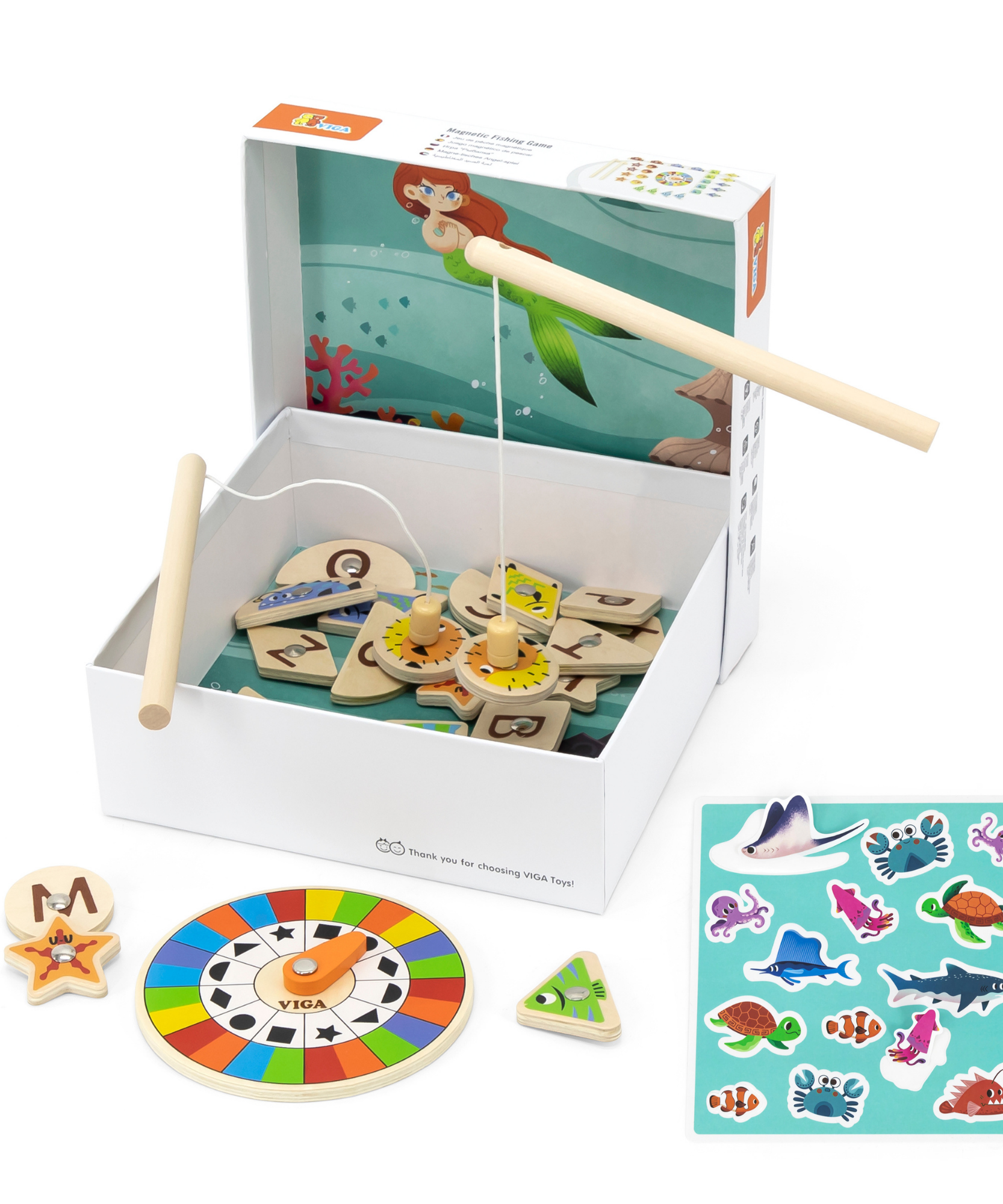 Viga Catching Fishes, 26 Piece Magnetic Puzzle, Montessori Wooden Toy, Develops Sensory, Cognitive & Fine Motor Skills, Non-Toxic & Eco-friendly Kids Educational Toy, Suitable for Children Aged 18M+