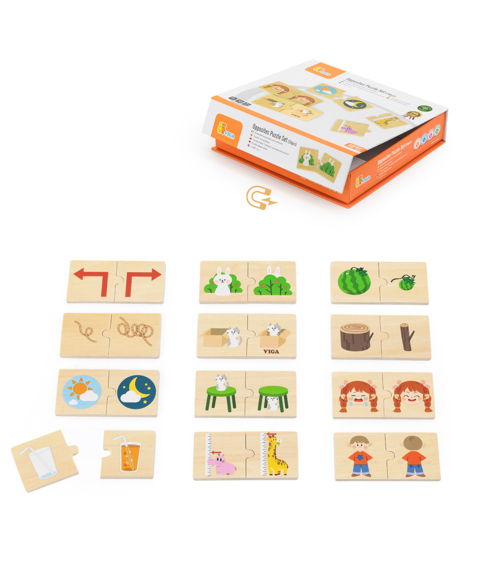 Viga Opposites, 24 Piece Mix & Match Puzzle, Montessori Wooden Toy, Develops Sensory, Cognitive & Fine Motor Skills, Non-Toxic & Eco-friendly Kids Educational Toy, Suitable for Children Aged 18M+