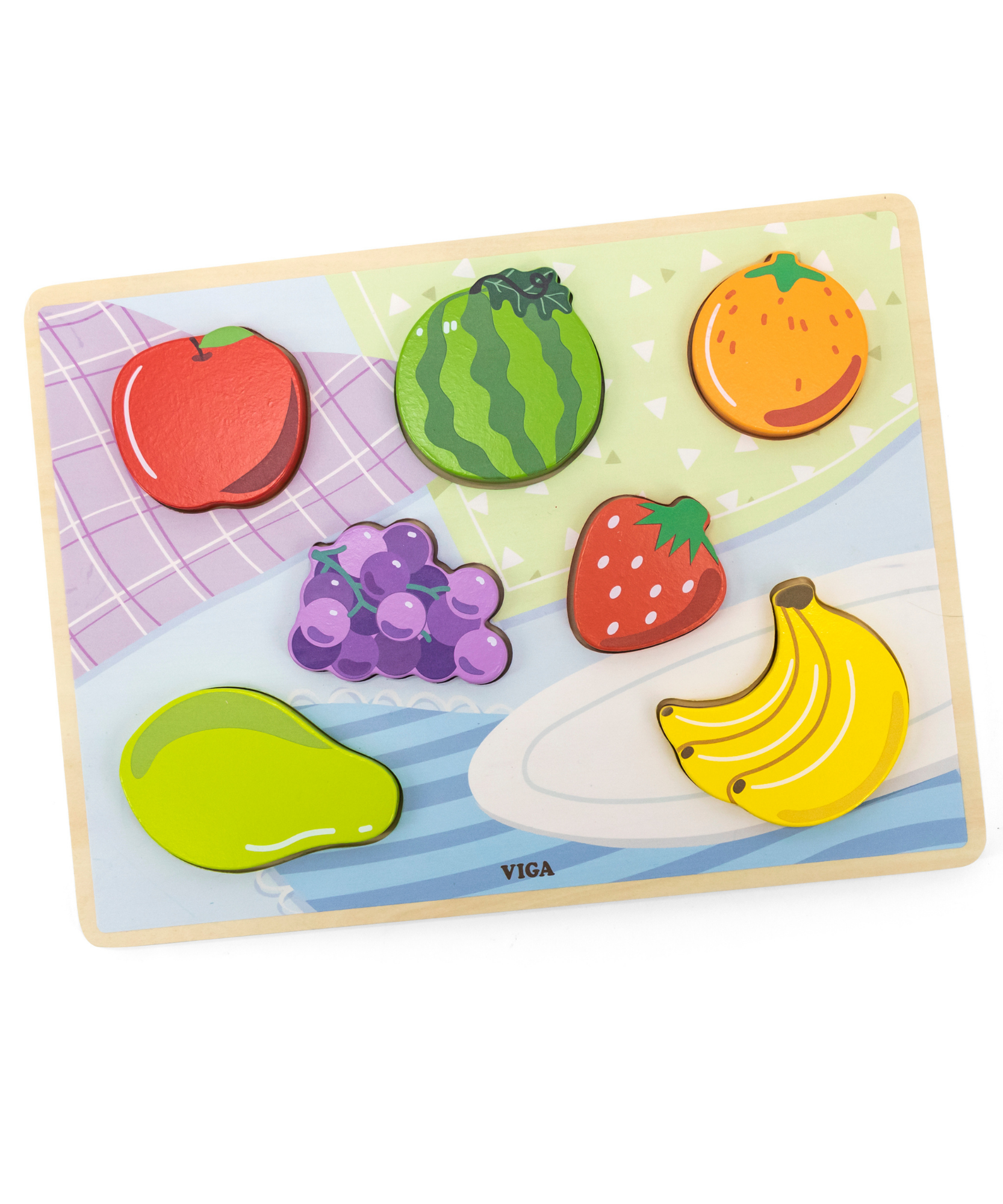 Viga Fruits, 7 Piece Block Puzzle, Montessori Wooden Toy, Develops Sensory, Cognitive & Fine Motor Skills, Non-Toxic & Eco-friendly Kids Educational Toy, Suitable for Boys and Girls Aged 18M+