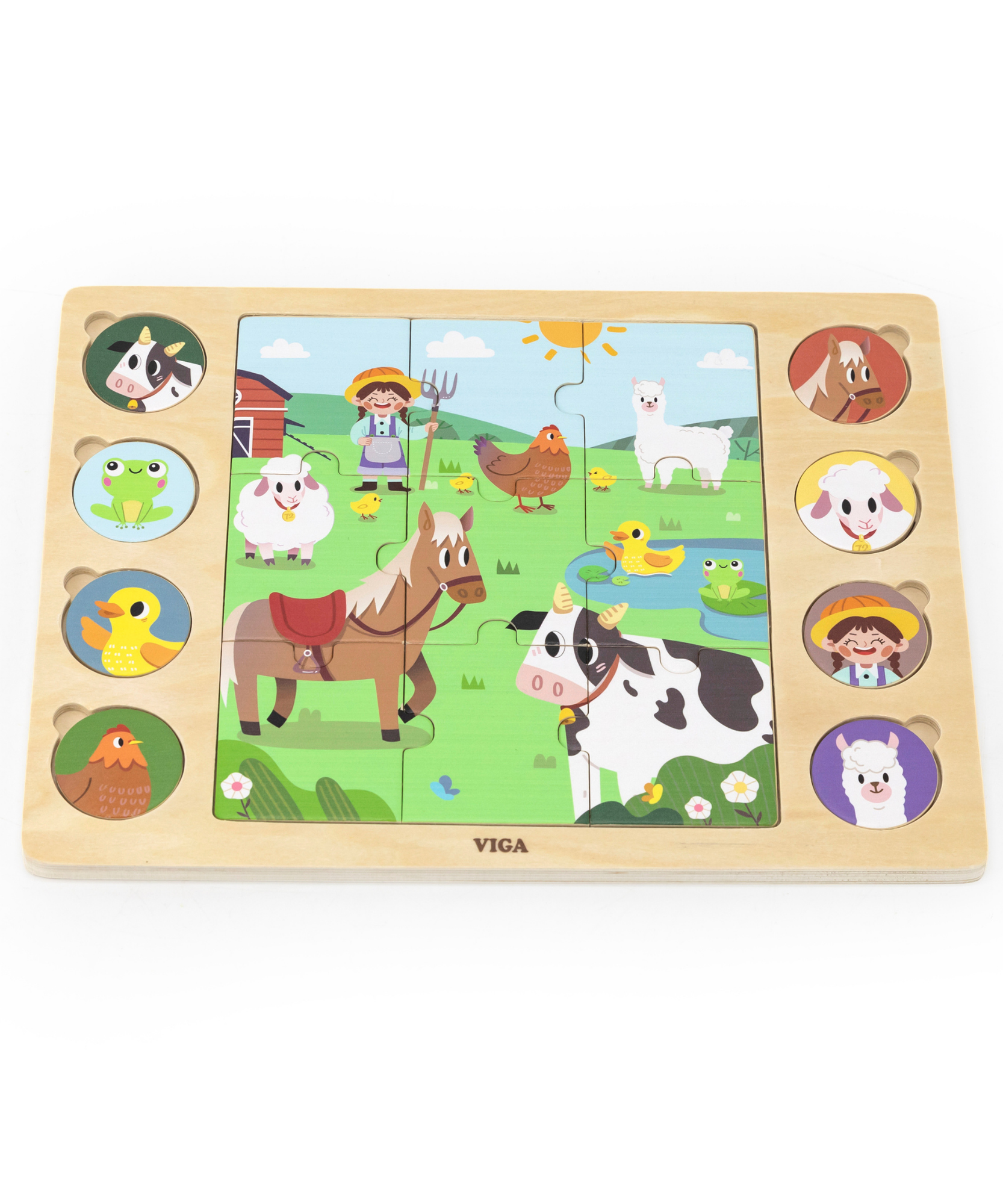 Viga Barn Animals, 17 Piece Jigsaw Puzzle, Montessori Wooden Toy, Develops Sensory, Cognitive & Fine Motor Skills, Non-Toxic & Eco-friendly Kids Educational Toy, Suitable for Boys and Girls Aged 18M+