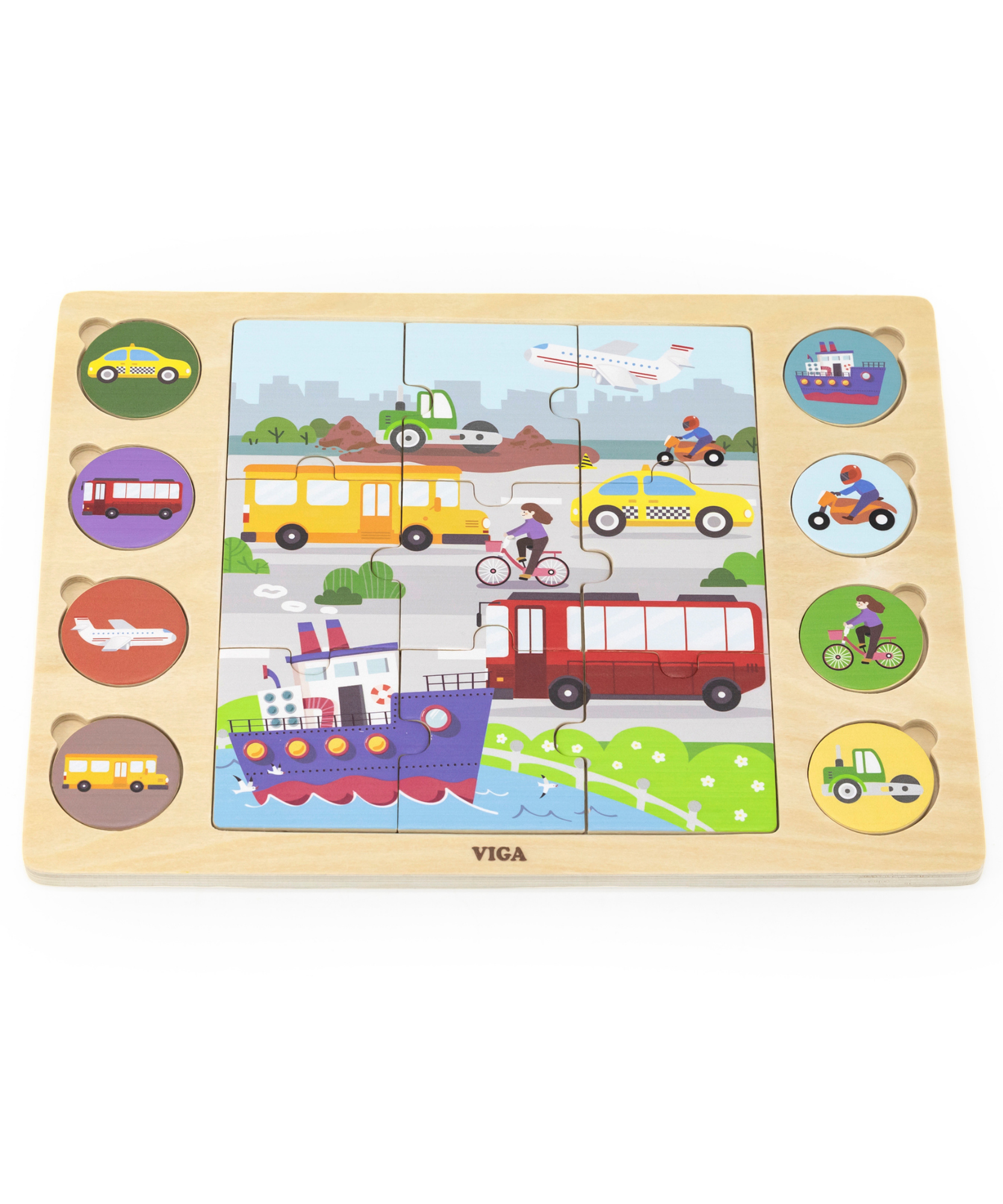 Viga Modes of Transportation, 17 Piece Jigsaw Puzzle, Montessori Wooden Toy, Develops Sensory, Cognitive & Fine Motor Skills, Non-Toxic & Eco-friendly Kids Educational Toy, Suitable for Children 18M+