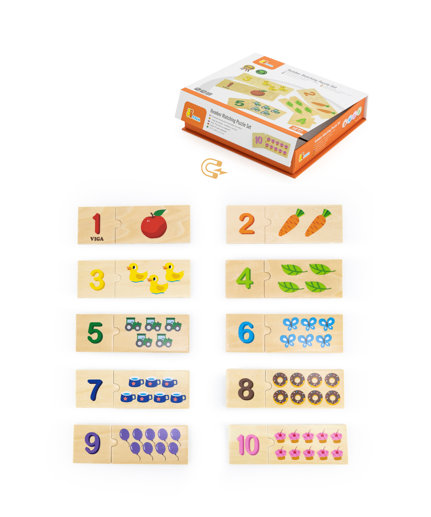 Viga Connecting Numbers, 20 Piece Mix & Match Puzzle, Montessori Wooden Toy, Develops Sensory, Cognitive & Fine Motor Skills, Non-Toxic & Eco-friendly Kids Educational Toy, Suitable for Children 18M+