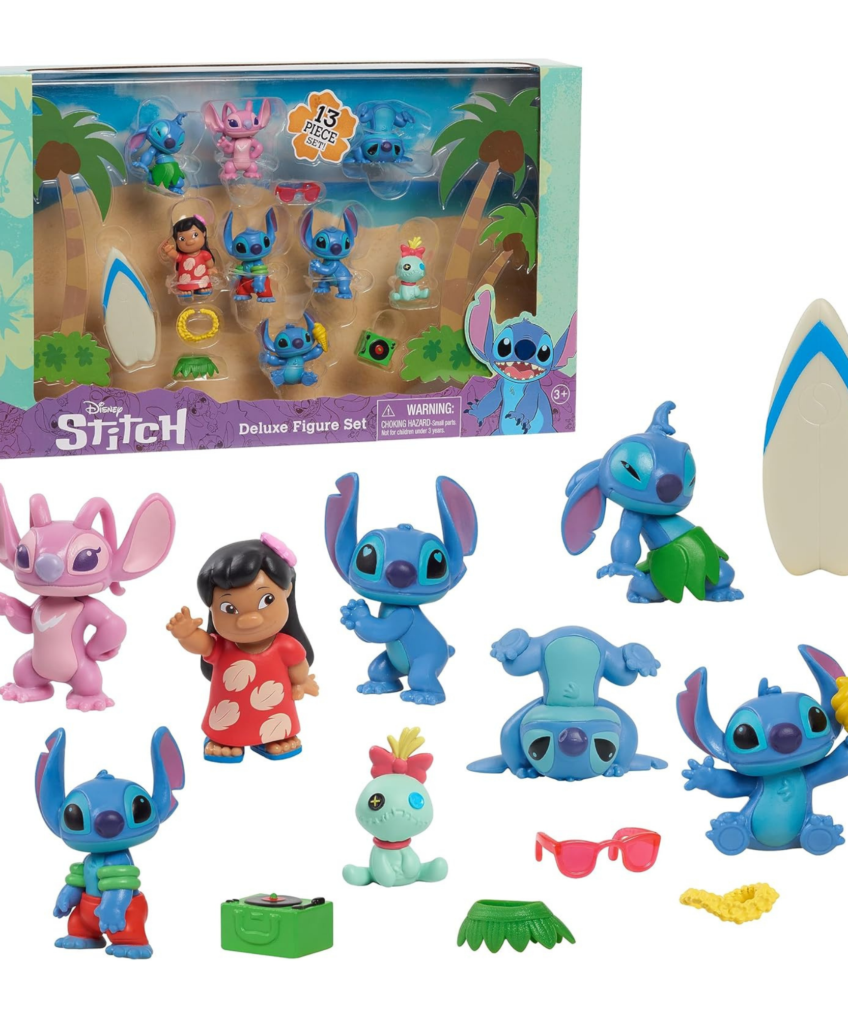 Disney Lilo & Stitch 3" Inch (5 cm) 13 Piece Collectible Stitch Figure Set, Officially Licensed Kids Toys By Just Play, Suitable for Children, Boys and Girls, Aged 3 Years+