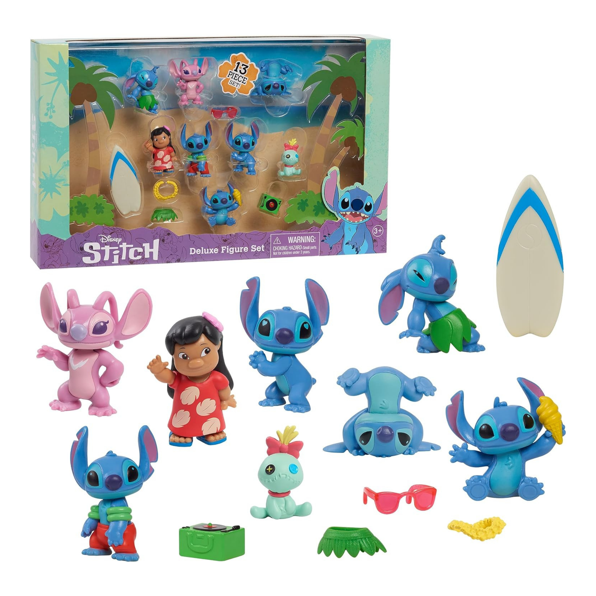 Disney Lilo & Stitch 3" Inch (5 cm) 13 Piece Collectible Stitch Figure Set, Officially Licensed Kids Toys By Just Play, Suitable for Children, Boys and Girls, Aged 3 Years+