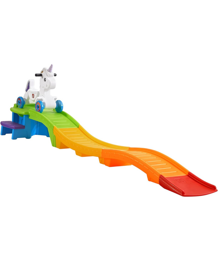 Step2 Unicorn Up & Down Roller Coaster 493700/493799, Kids Ride-On Coaster with Rainbow Track, Light & Sound Unicorn Car, Secure Design, Ages 2–5
