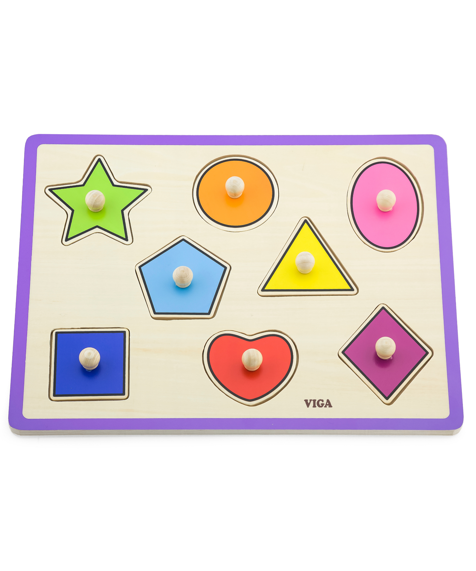 Viga Shapes, 8 Piece Knob Puzzle, Montessori Wooden Toy, Develops Sensory, Cognitive & Fine Motor Skills, Non-Toxic & Eco-friendly Kids Educational Toy, Suitable for Boys and Girls Aged 18M+