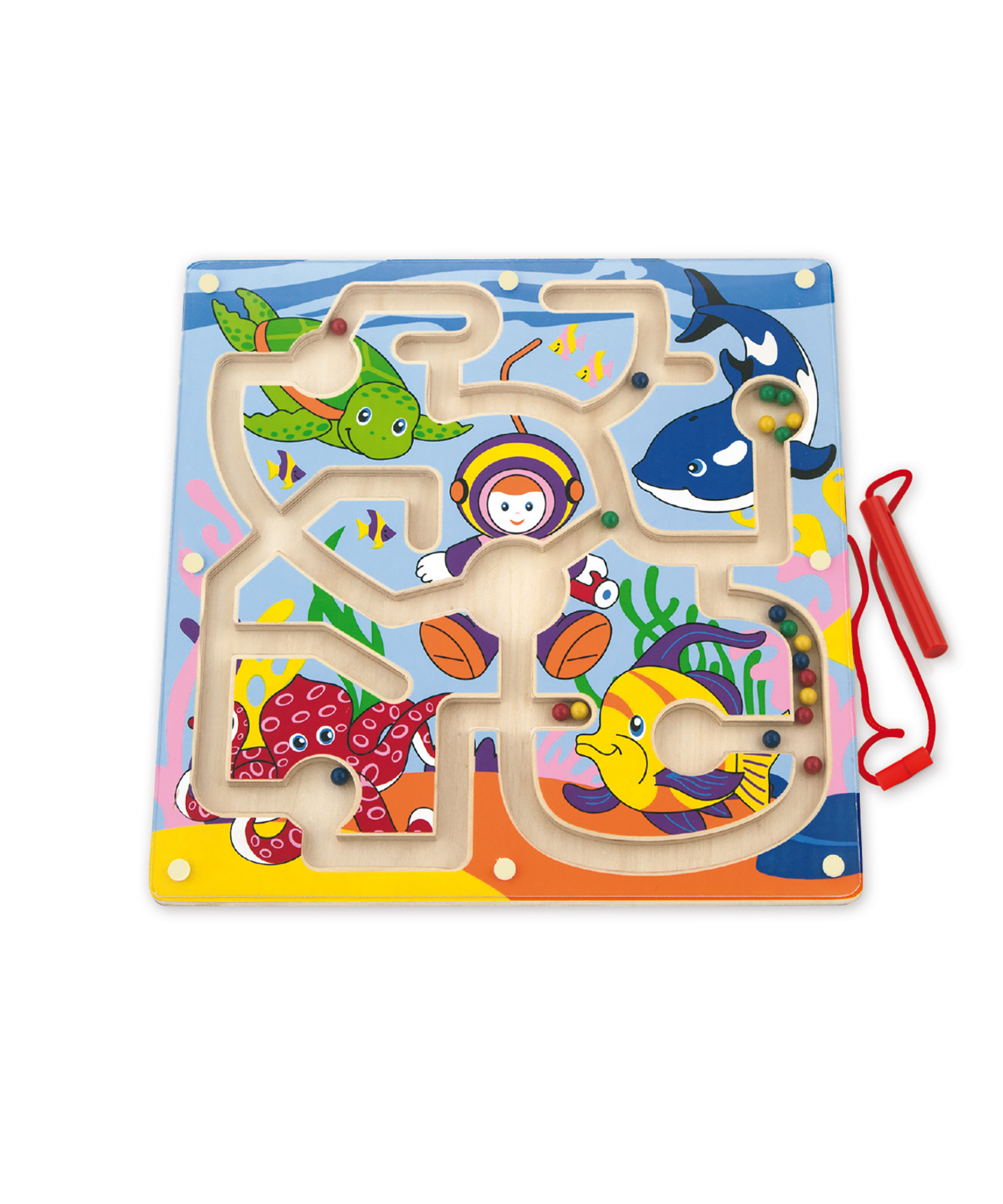 VIGA Magnetic Bead Trace - Under the Sea , Montessori Wooden Magnetic Maze Toy for Toddlers , Fine Motor Skills & Hand-Eye Coordination Development , Eco-Friendly, Non-Toxic Paints , Ages 18 Months+