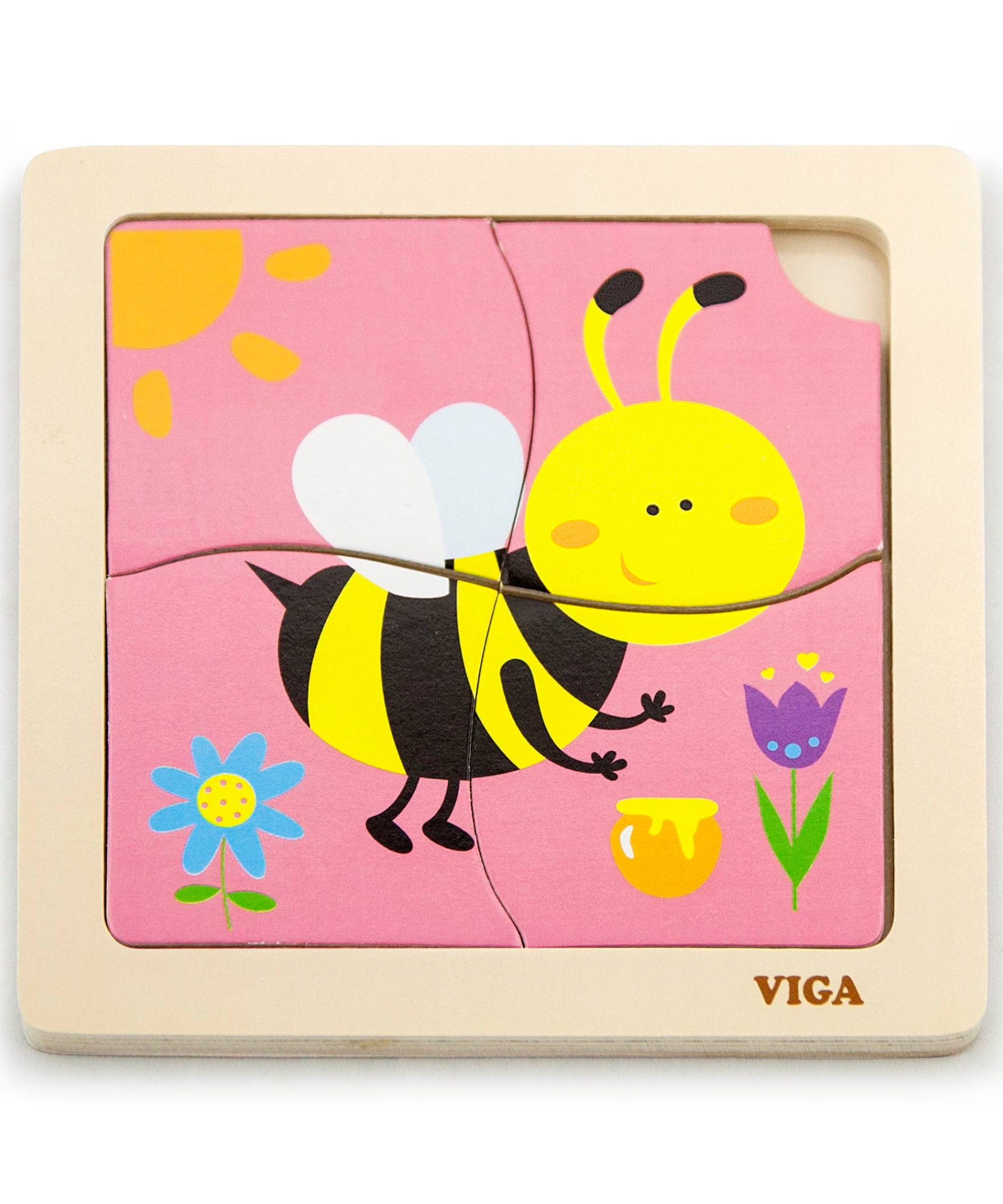 Viga Honey Bee, 4 Piece Block Puzzle, Montessori Wooden Toy, Develops Sensory, Cognitive & Fine Motor Skills, Non-Toxic & Eco-friendly Kids Educational Toy, Suitable for Boys and Girls Aged 12M+