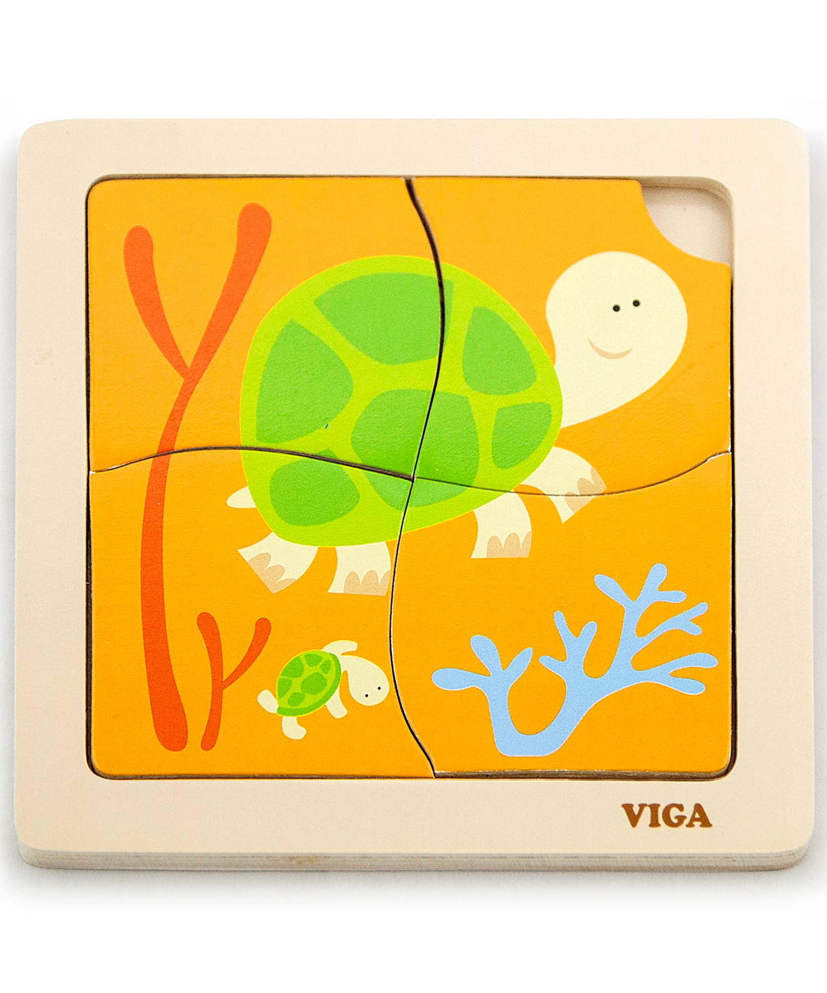 Viga Tortoise, 4 Piece Block Puzzle, Montessori Wooden Toy, Develops Sensory, Cognitive & Fine Motor Skills, Non-Toxic & Eco-friendly Kids Educational Toy, Suitable for Boys and Girls Aged 12M+