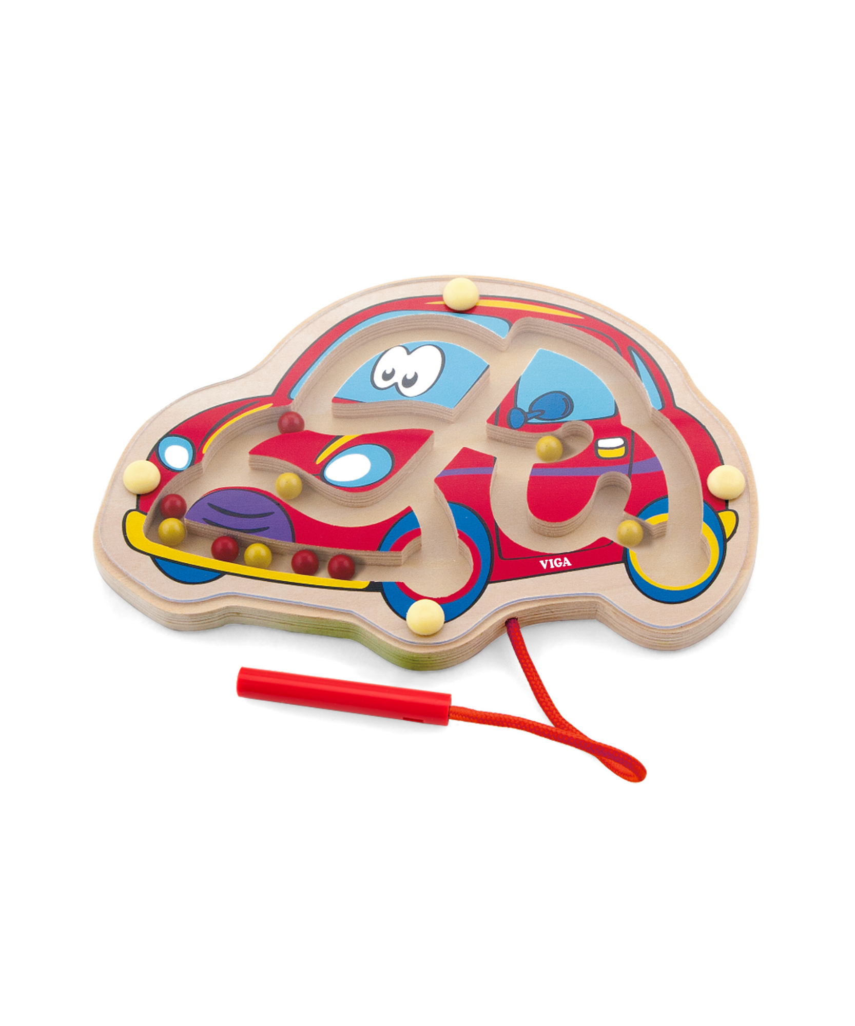 VIGA Magnetic Bead Trace - Car , Montessori Wooden Magnetic Maze Toy for Toddlers , Develops Hand-Eye Coordination, Spatial Awareness & Color Recognition , Eco-Friendly, Non-Toxic Paints , Ages 18M+