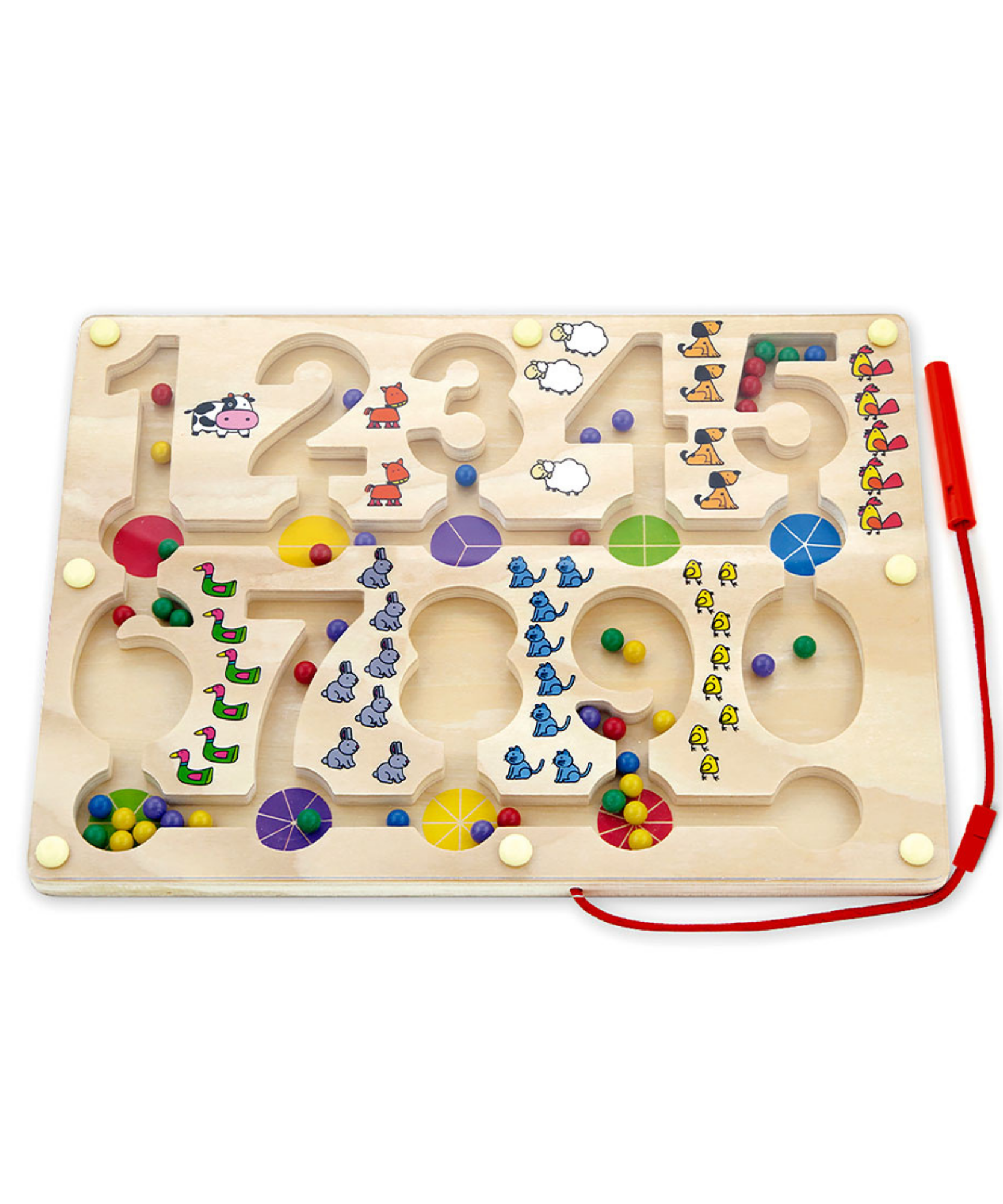 VIGA Magnetic Bead Trace – Number Puzzle for Toddlers, Montessori-Inspired Educational Toy with 2 Magnetic Wands, Develops Number Recognition, Hand-Eye Coordination & Social Skills, Wooden Toy, 18M+