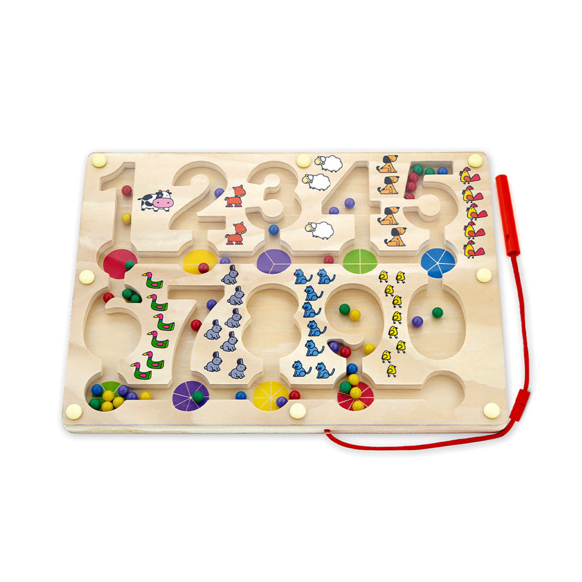 VIGA Magnetic Bead Trace – Number Puzzle for Toddlers, Montessori-Inspired Educational Toy with 2 Magnetic Wands, Develops Number Recognition, Hand-Eye Coordination & Social Skills, Wooden Toy, 18M+