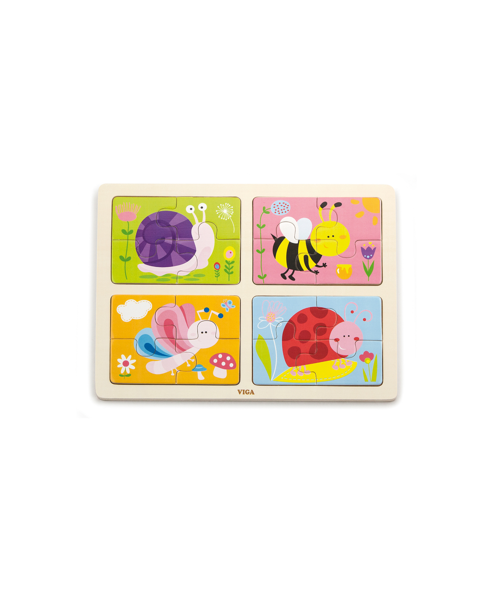 Viga 4 in 1 Insect, 16 Piece Block Puzzle, Montessori Wooden Toy, Develops Sensory, Cognitive & Fine Motor Skills, Non-Toxic & Eco-friendly Kids Educational Toy, Suitable for Boys and Girls Aged 18M+