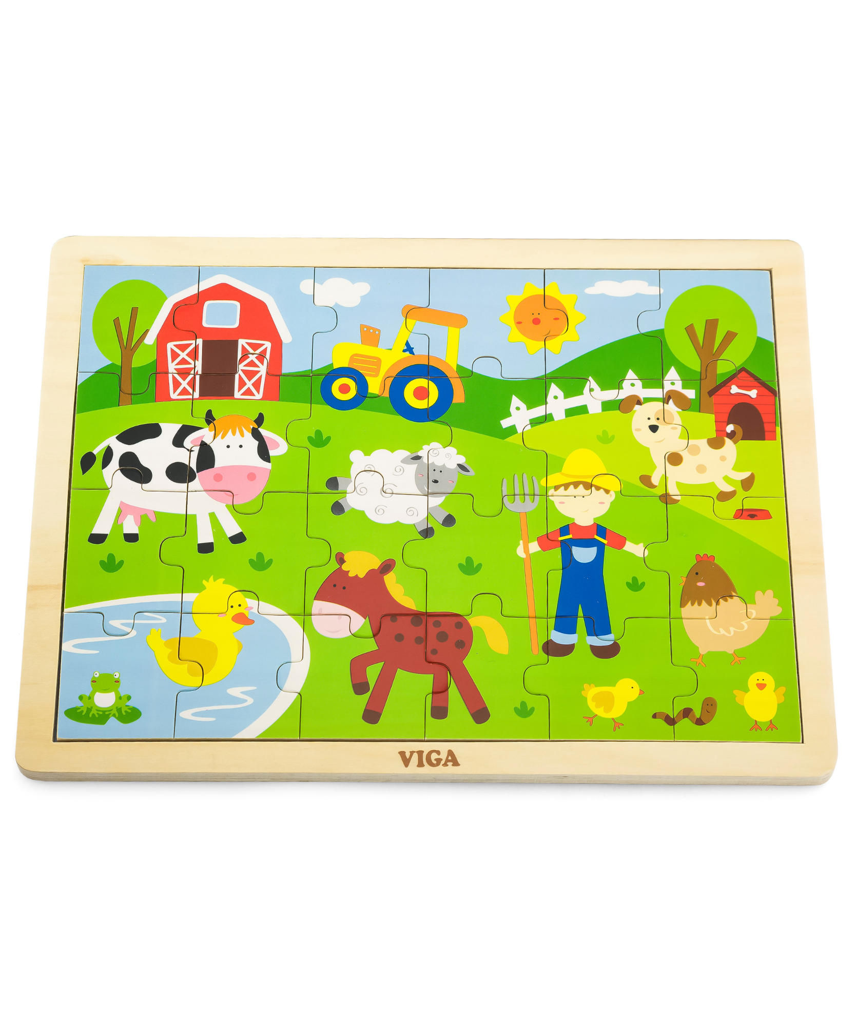 Viga Farm, 24 Piece Jigsaw Puzzle, Montessori Wooden Toy, Develops Sensory, Cognitive & Fine Motor Skills, Non-Toxic & Eco-friendly Kids Educational Toy, Suitable for Boys and Girls Aged 2Y+