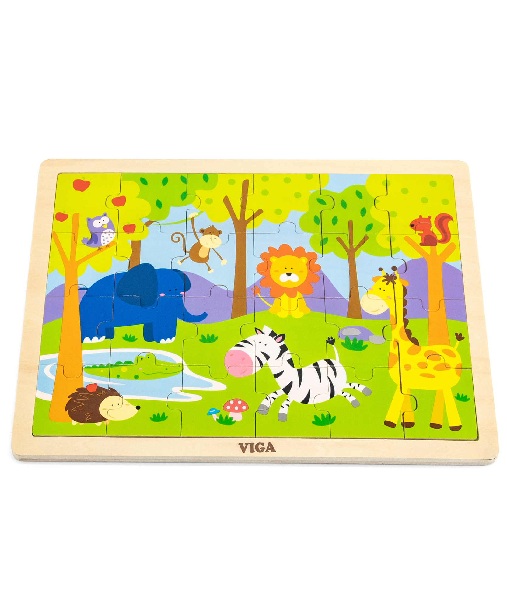 Viga Safari, 24 Piece Jigsaw Puzzle, Montessori Wooden Toy, Develops Sensory, Cognitive & Fine Motor Skills, Non-Toxic & Eco-friendly Kids Educational Toy, Suitable for Boys and Girls Aged 2Y+