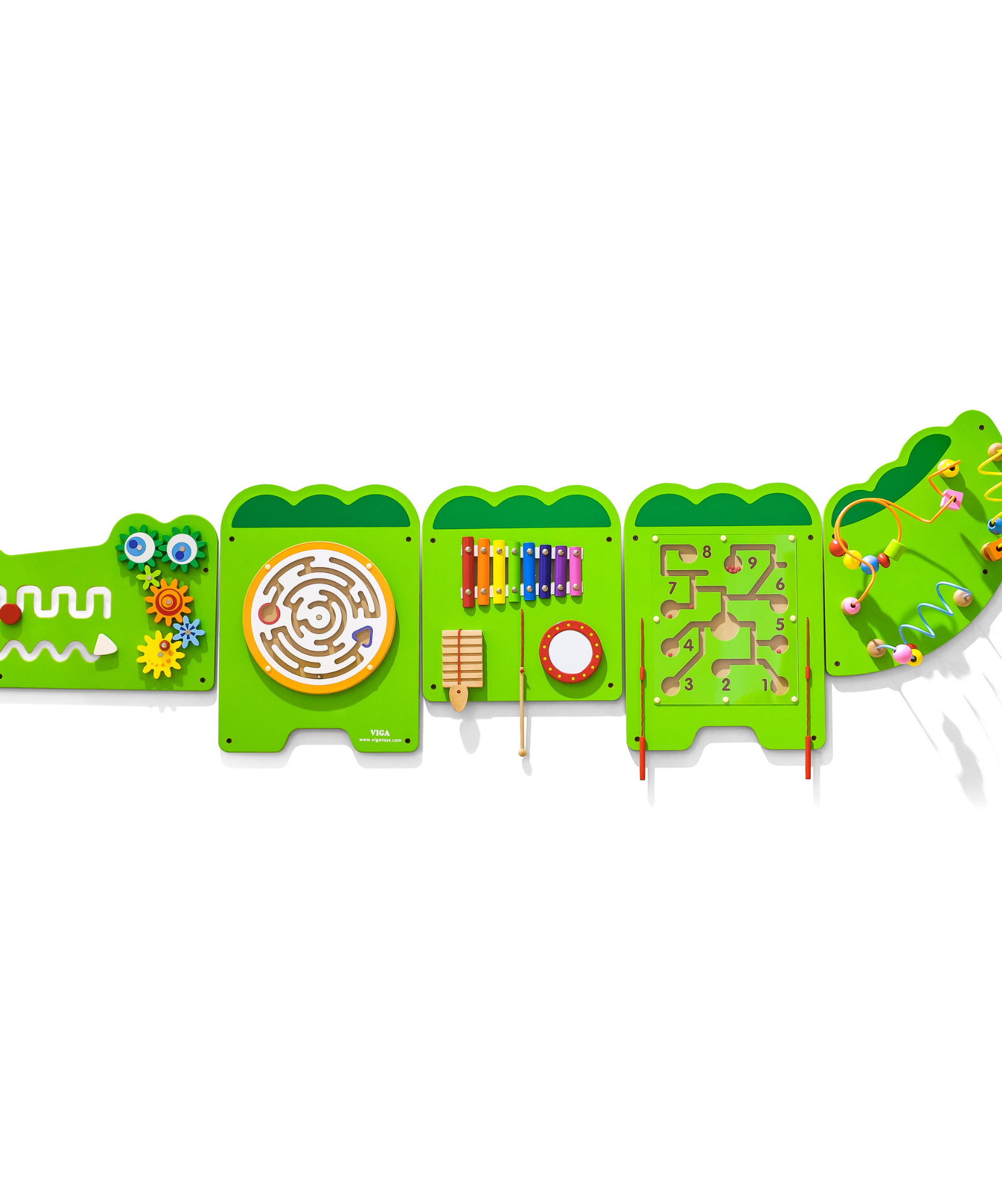 Viga Large Crocodile Activity Panel, 5-in-1 Montessori Wooden Wall Toy, Sensory Learning Board for Brain & Motor Skill Development, Eco-Friendly Educational Toy, for Boys & Girls 18M+