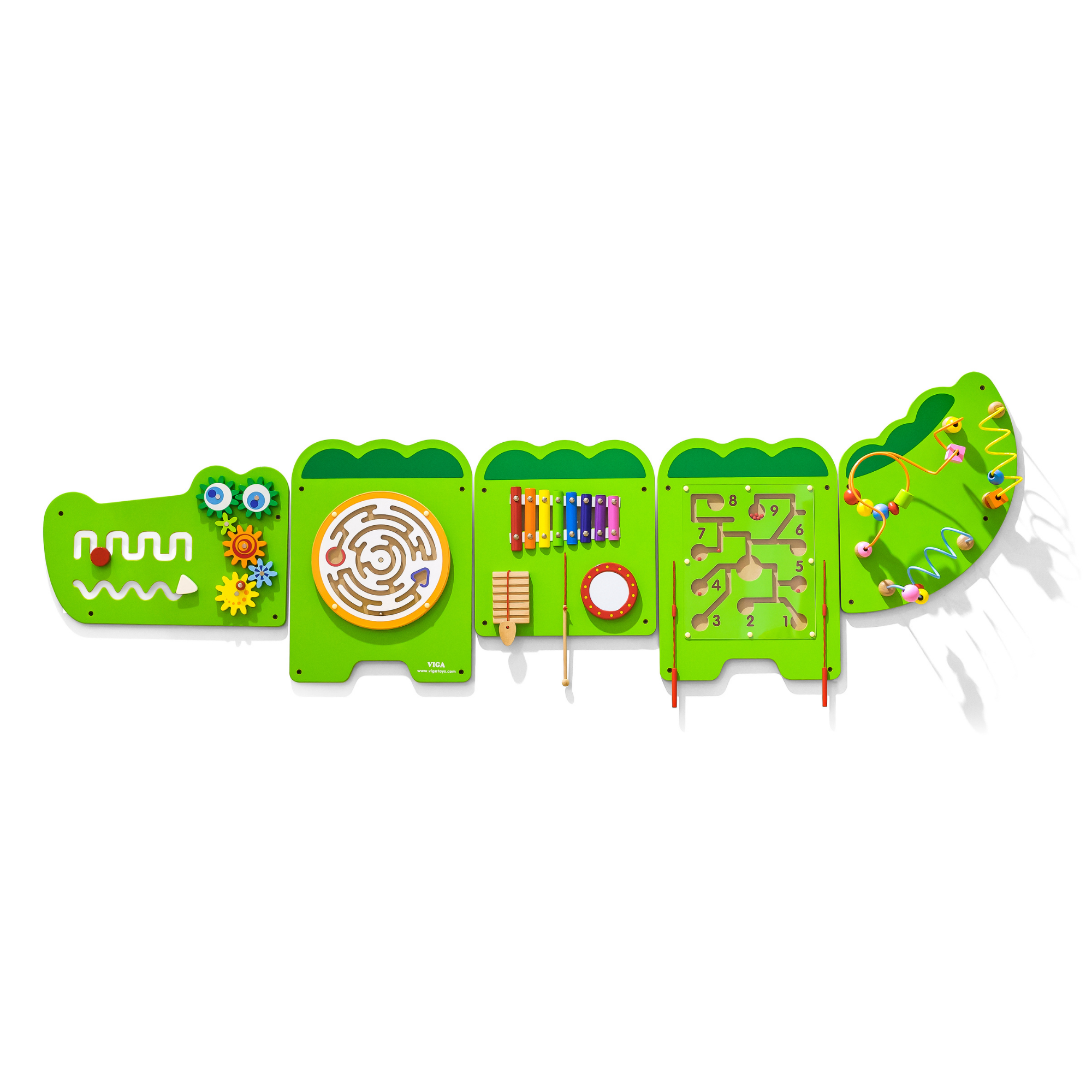 Viga Large Crocodile Activity Panel, 5-in-1 Montessori Wooden Wall Toy, Sensory Learning Board for Brain & Motor Skill Development, Eco-Friendly Educational Toy, for Boys & Girls 18M+