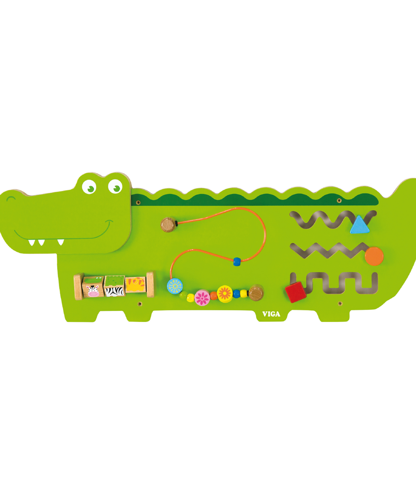 Viga Crocodile Wall Panel, Montessori Wooden Sensory Activity Board, Develops Logic, Hand-Eye Coordination & Motor Skills, Eco-Friendly & Non-Toxic Educational Toy, for Boys & Girls 18M+