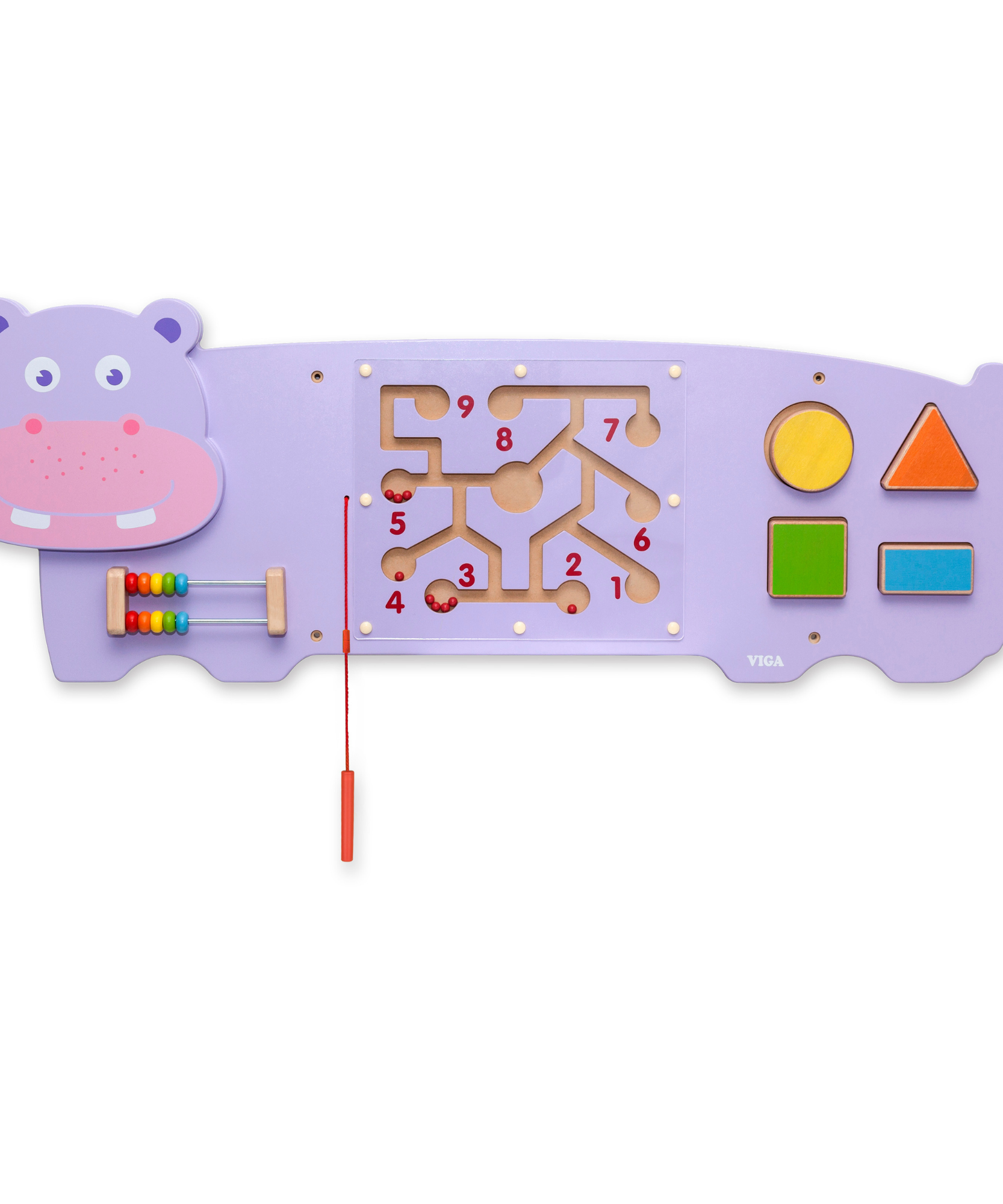 VIGA Montessori Hippo Wall Toy – Multifunctional Sensory Activity Panel for Toddlers – Durable Wooden Educational Toy for Hand-Eye Coordination and Brain Development – Ages 18 Months+