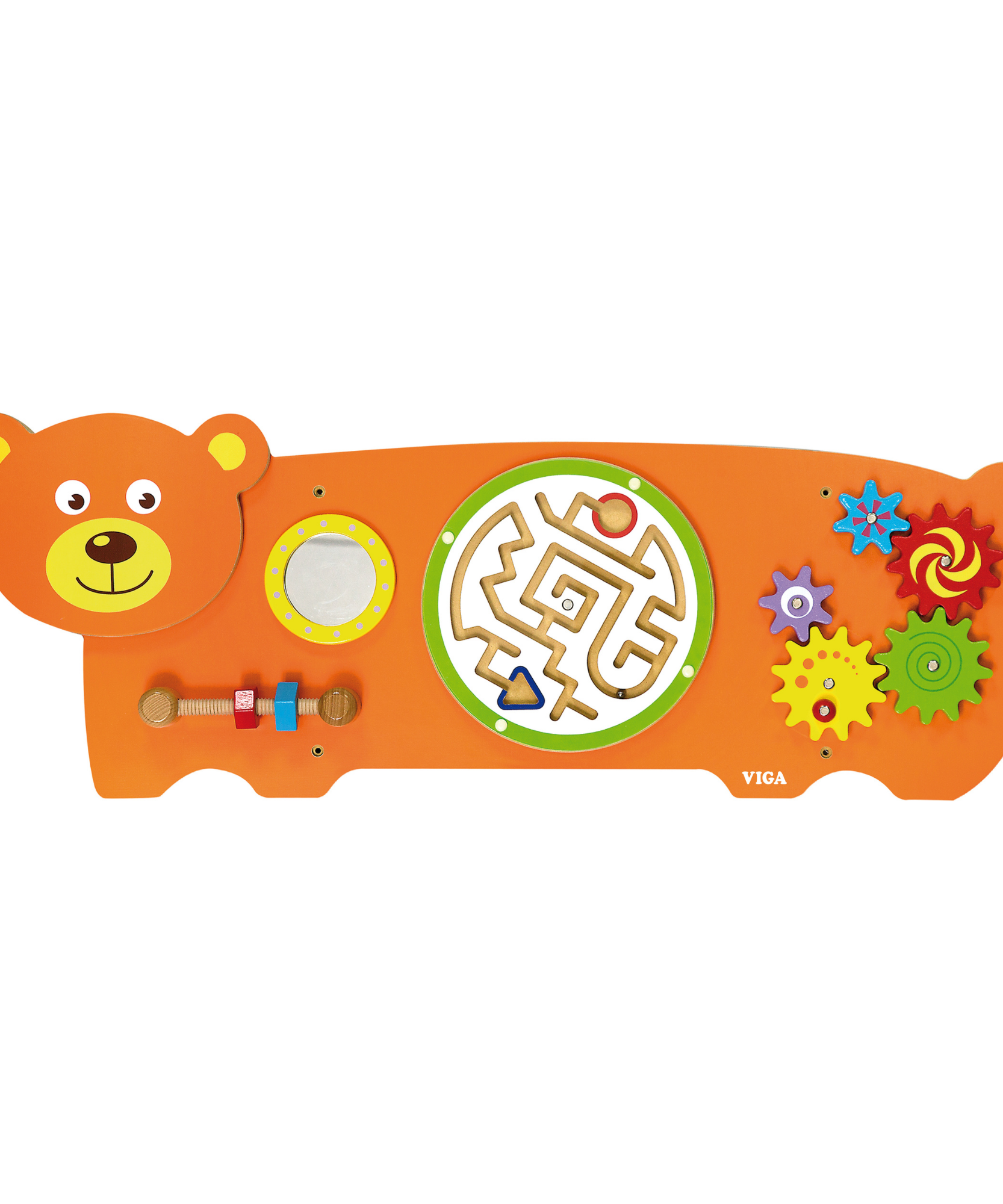 Viga Bear Activity Board, Montessori Wooden Wall Toy, Sensory Learning Panel for Brain & Motor Skill Development, Eco-Friendly & Space-Saving Educational Toy, for Boys & Girls 18M+