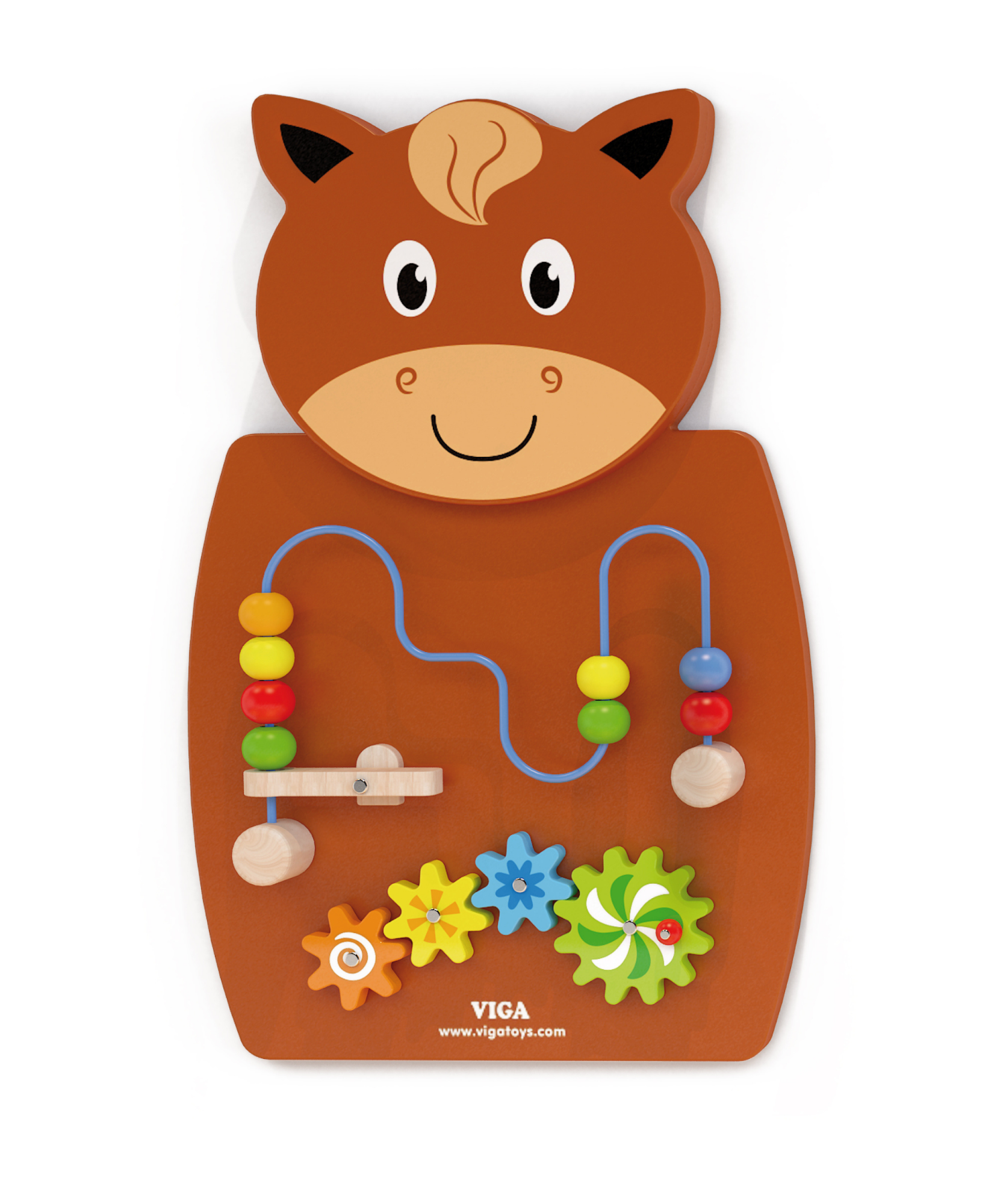 VIGA Wooden Wall Toy Wire Beads & Gears, Montessori Educational Panel with Launching Beads, Develops Fine Motor Skills, Logic & Creativity, Eco-Friendly & Non-Toxic, for Boys & Girls Ages 18M+