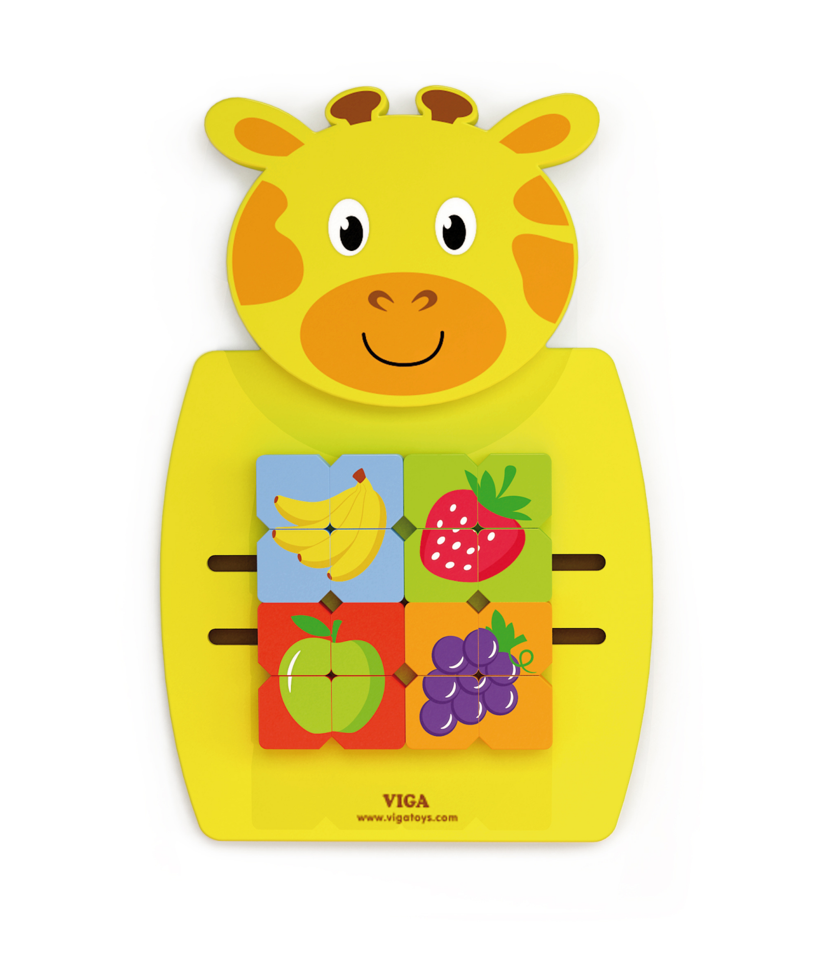 VIGA Mosaic Fruits Wall Toy, Montessori Puzzle Board with 4 Fruit Puzzles, Develops Cognitive, Motor Skills, Hand-Eye Coordination & Logic, Eco-Friendly & Non-Toxic, for Boys & Girls Ages 18M+