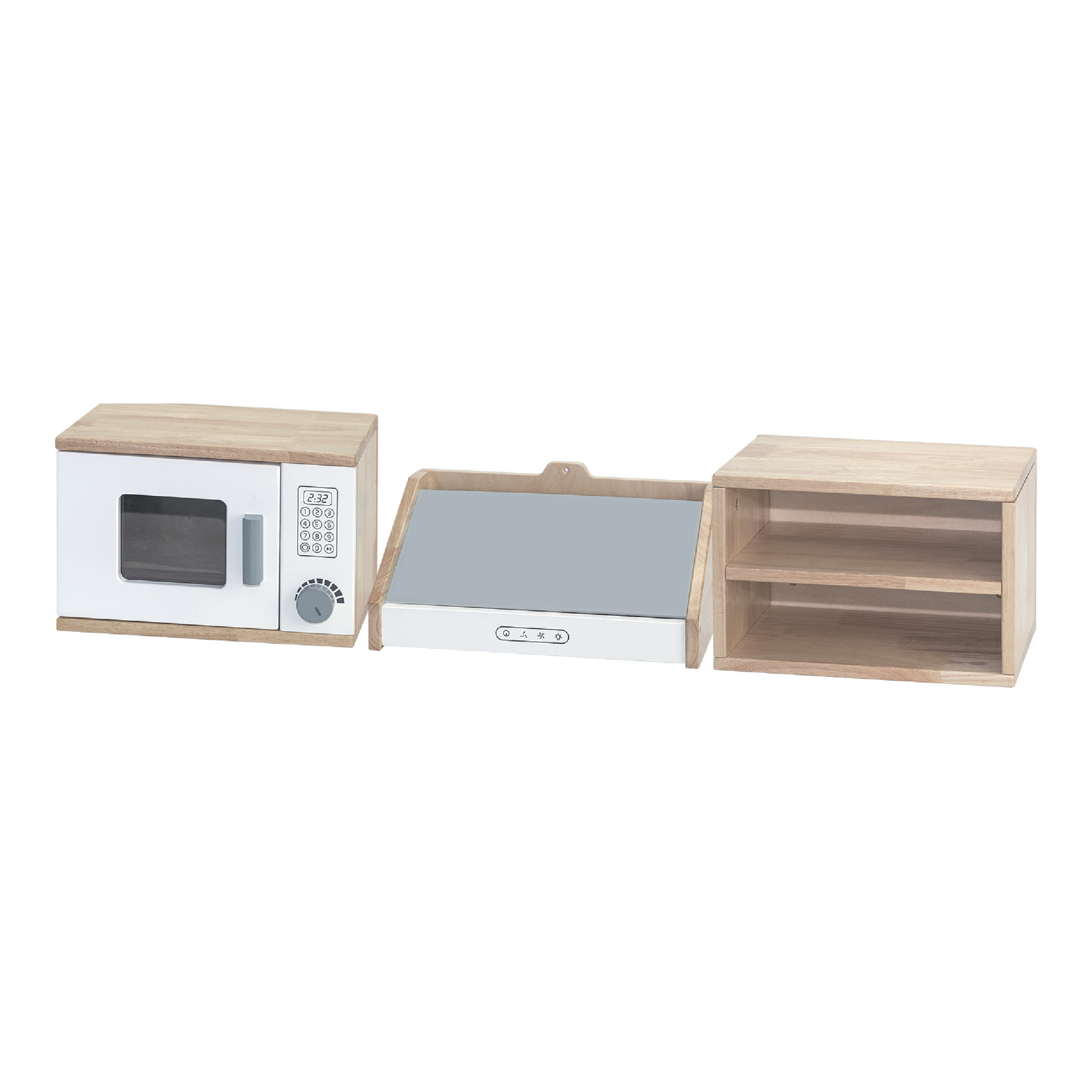 Viga White Kitchen Wall Set, Montessori Wooden Play Kitchen with Microwave, Exhaust Hood & Shelves, Pretend Play Furniture, Eco-Friendly & Non-Toxic, Develops Creativity & Coordination, Ages 3+