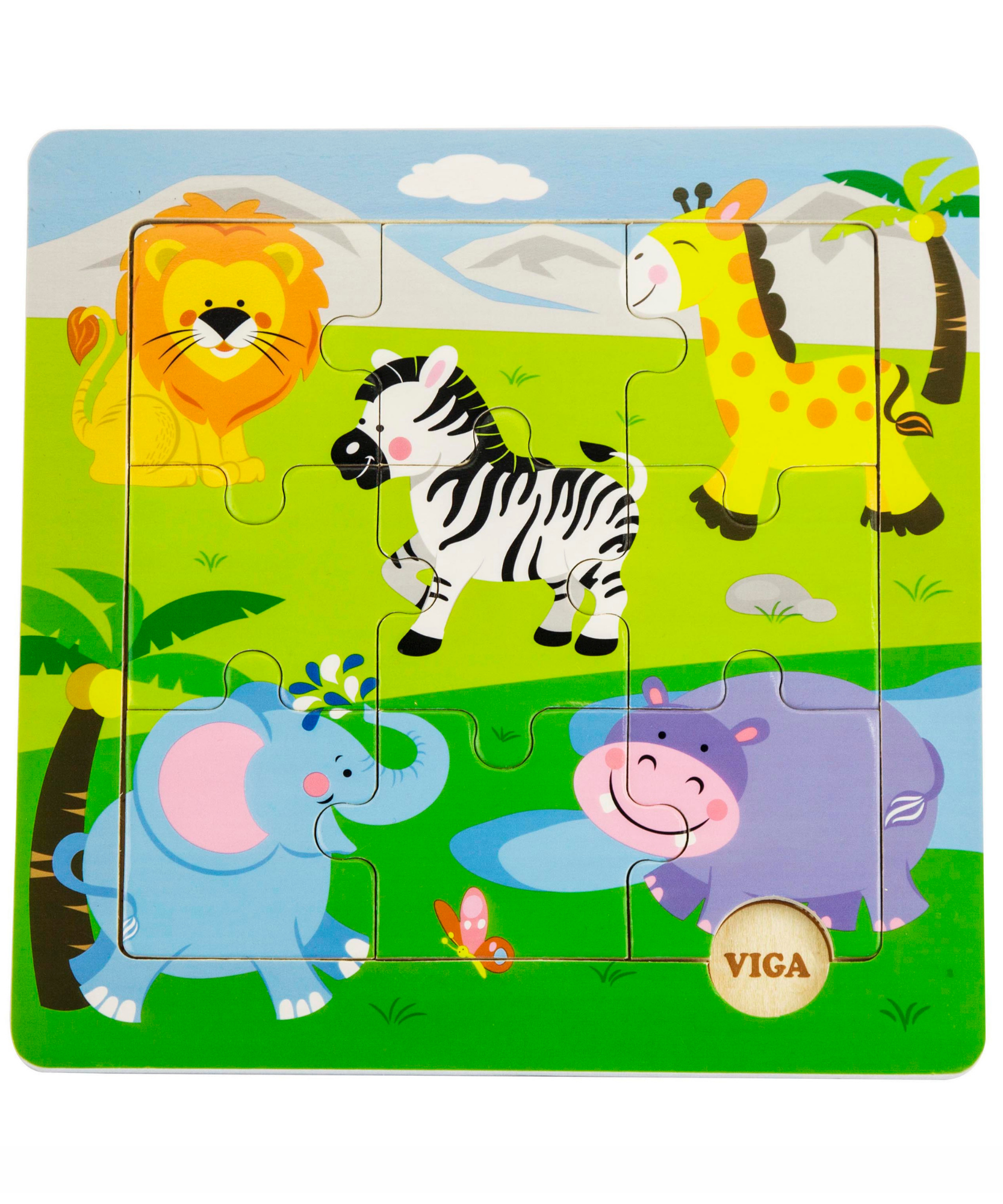 Viga Wild Animals, 9 Piece Jigsaw Puzzle, Montessori Wooden Toy, Develops Sensory, Cognitive & Fine Motor Skills, Non-Toxic & Eco-friendly Kids Educational Toy, Suitable for Boys and Girls Aged 18M+