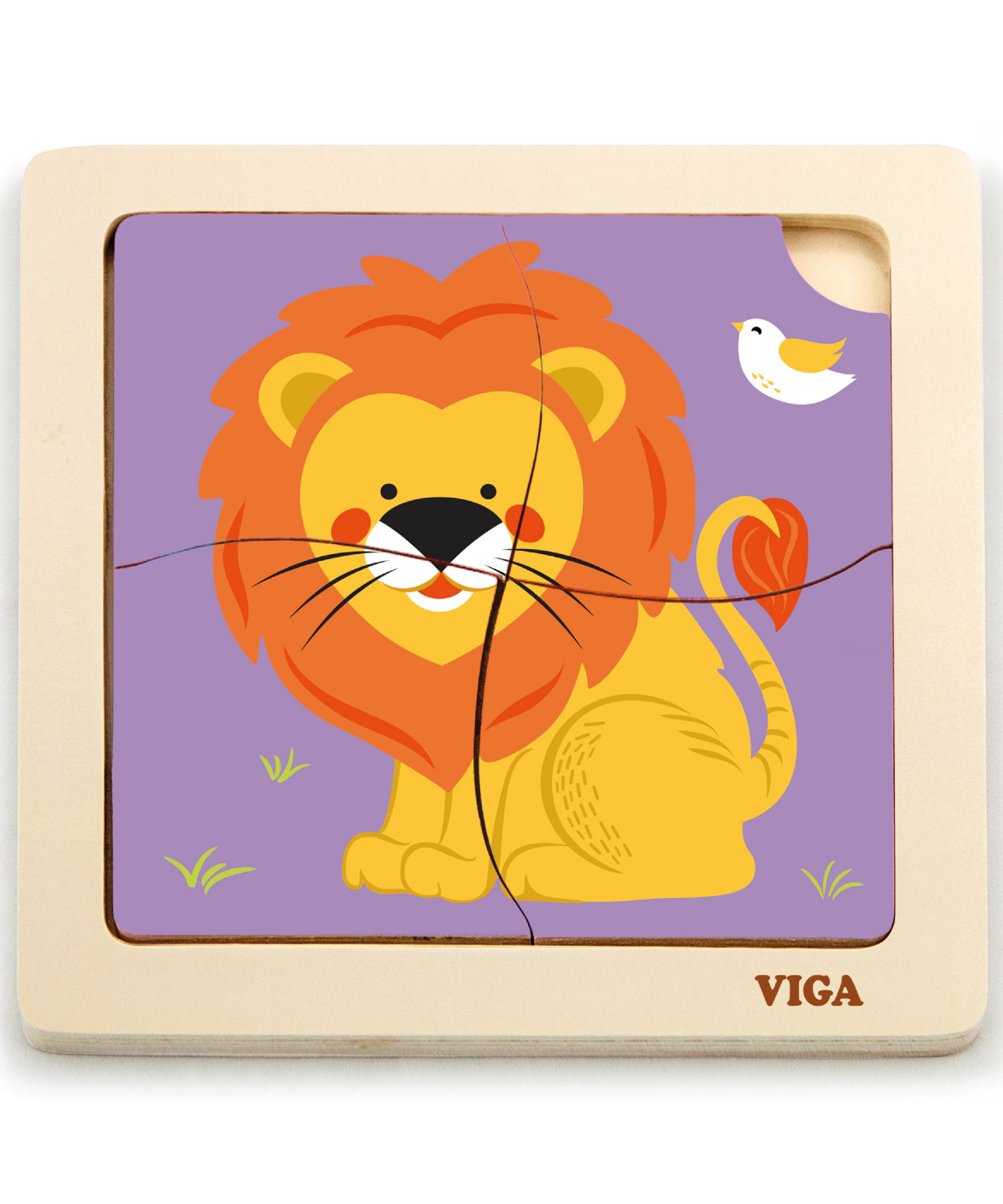 Viga Lion, 4 Piece Block Puzzle, Montessori Wooden Toy, Develops Sensory, Cognitive & Fine Motor Skills, Non-Toxic & Eco-friendly Kids Educational Toy, Suitable for Boys and Girls Aged 12M+
