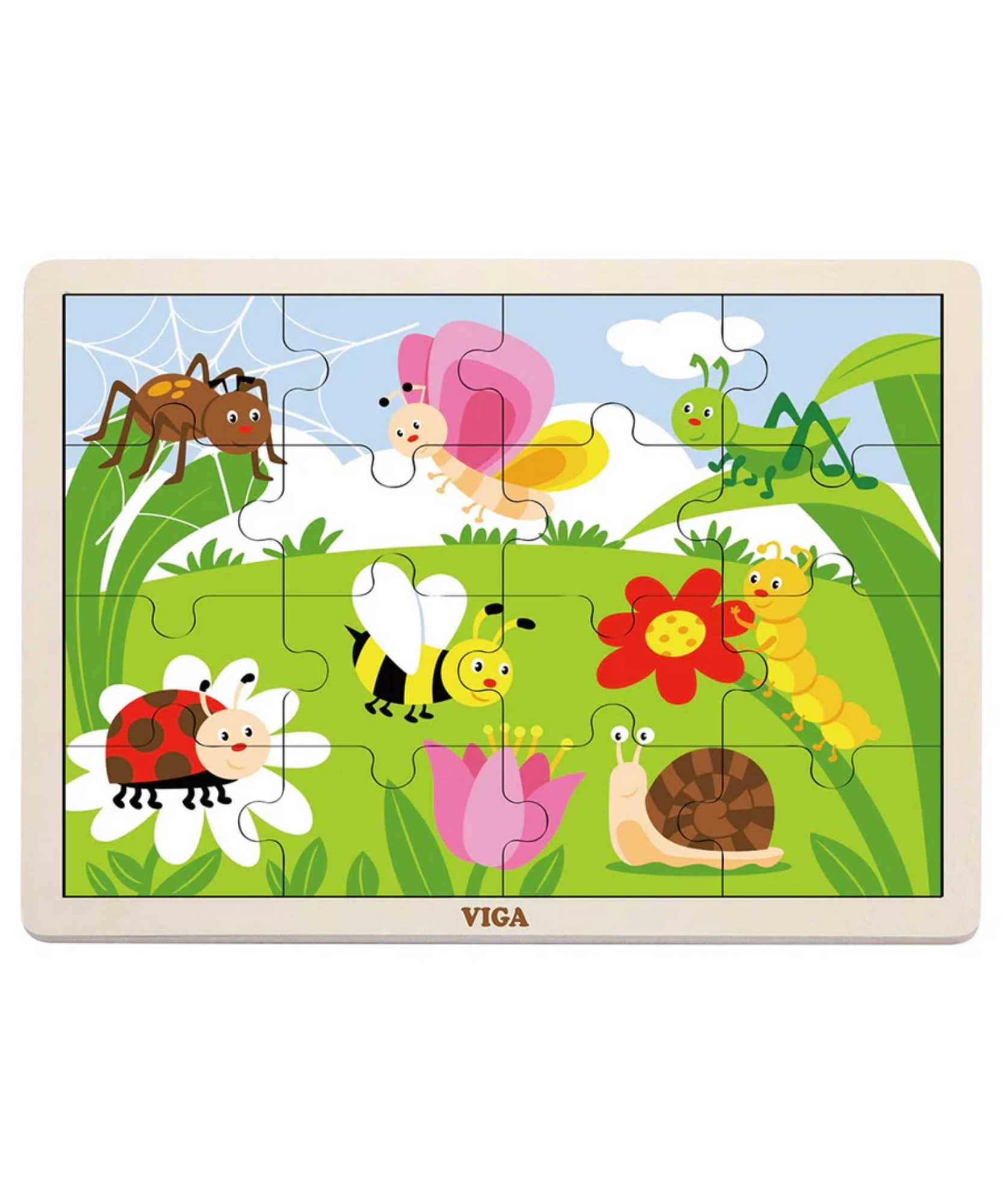 Viga Park, 16 Piece Jigsaw Puzzle, Montessori Wooden Toy, Develops Sensory, Cognitive & Fine Motor Skills, Non-Toxic & Eco-friendly Kids Educational Toy, Suitable for Boys and Girls Aged 2Y+