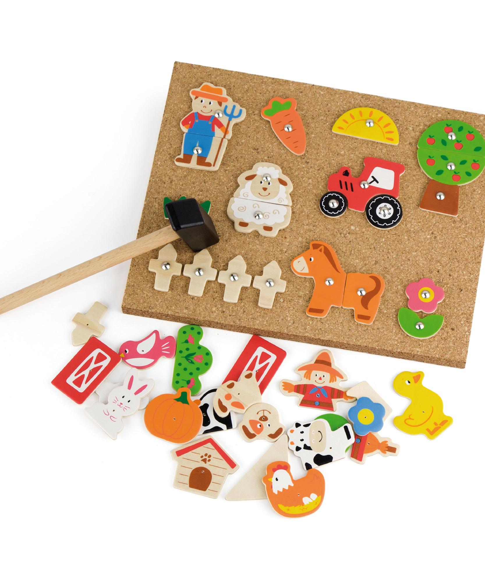 Viga Tack Zap Farm Playset, Montessori Wooden Hammer Toy with 24 Farm Pieces, Develops Fine Motor Skills & Logic, Eco-Friendly & Non-Toxic Educational Toy, for Boys & Girls Ages 4+